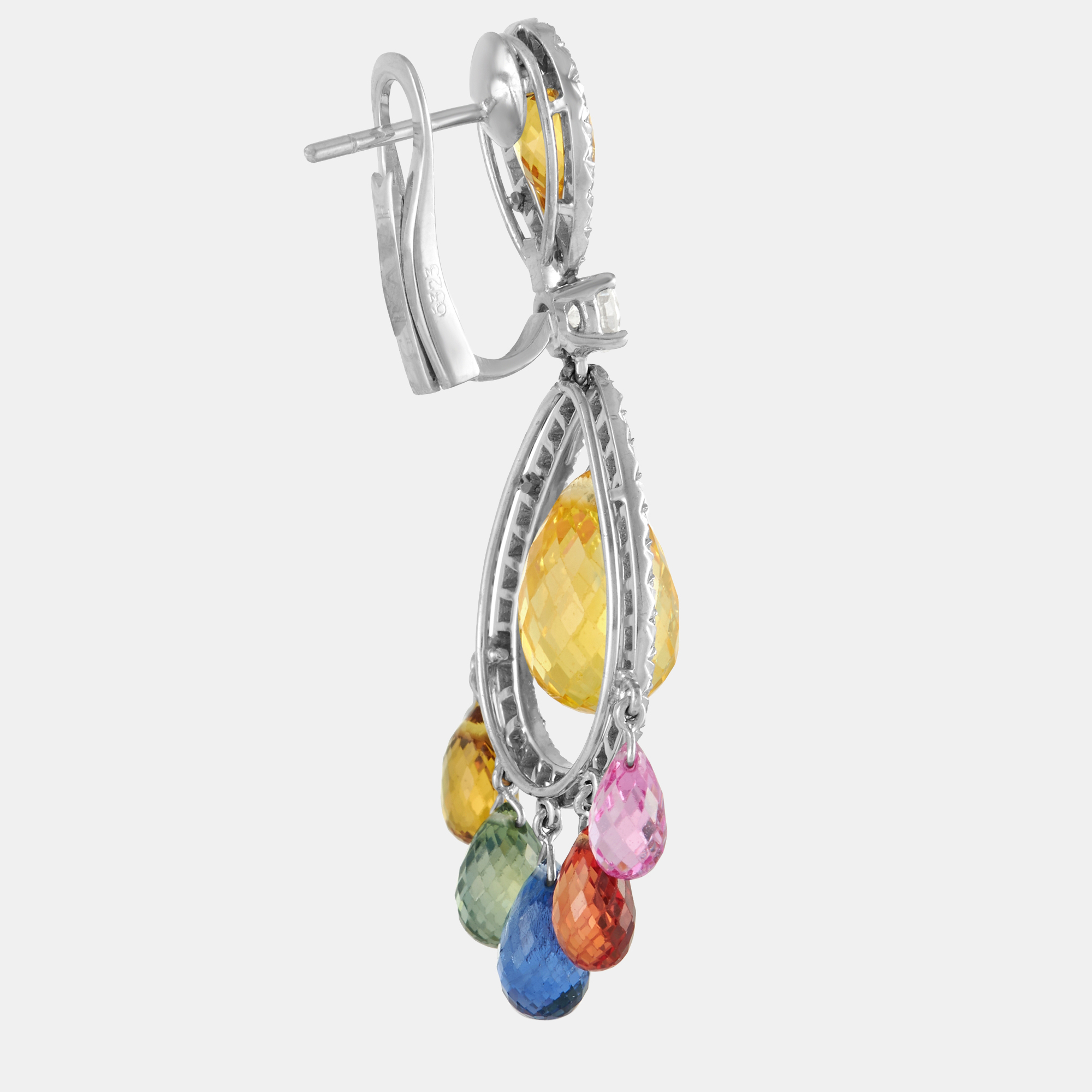 

Graff 18K White Gold 1.20 ct Diamond and MultiColored Sapphire Dangle Earrings