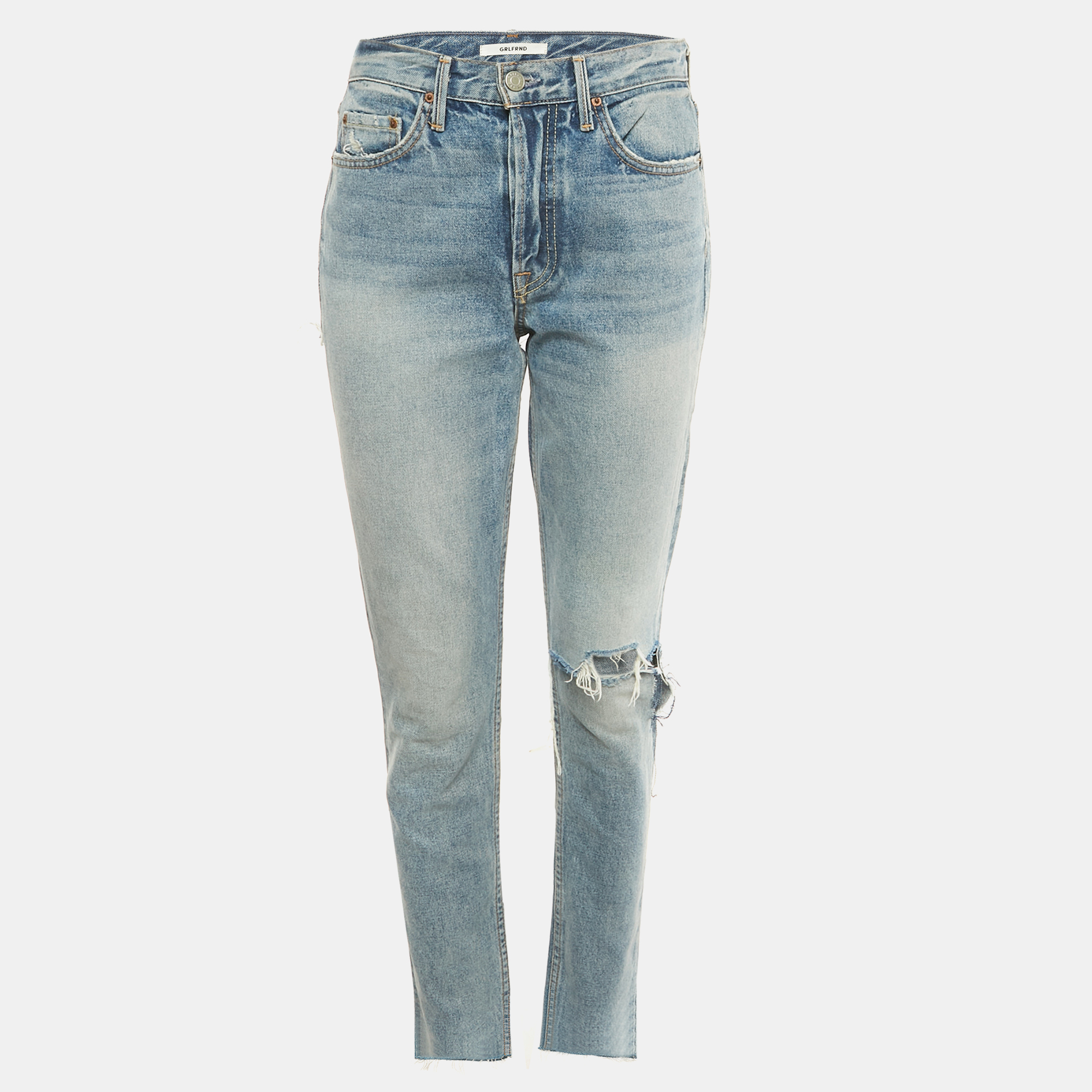 Pre-owned Grlfrnd Navy Blue Ripped Denim Karolina Jeans S Waist 28"
