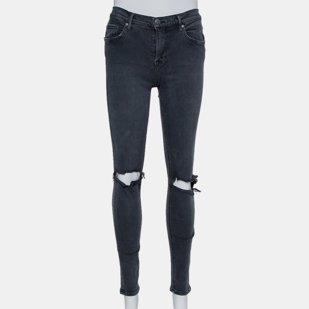 Pre-owned Grlfrnd Grey Denim Distressed Skinny Candice Jeans M