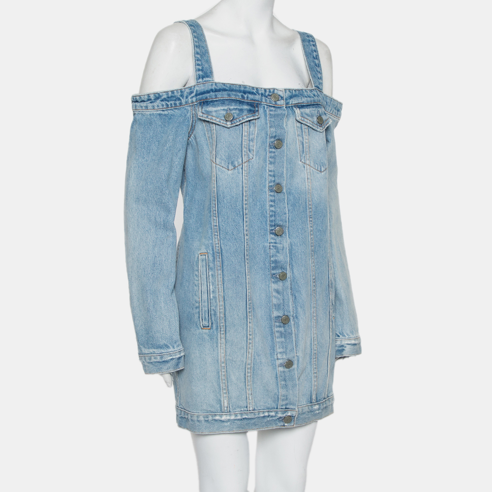 

Grlfrnd New Look Denim Click Mini Dress, Blue