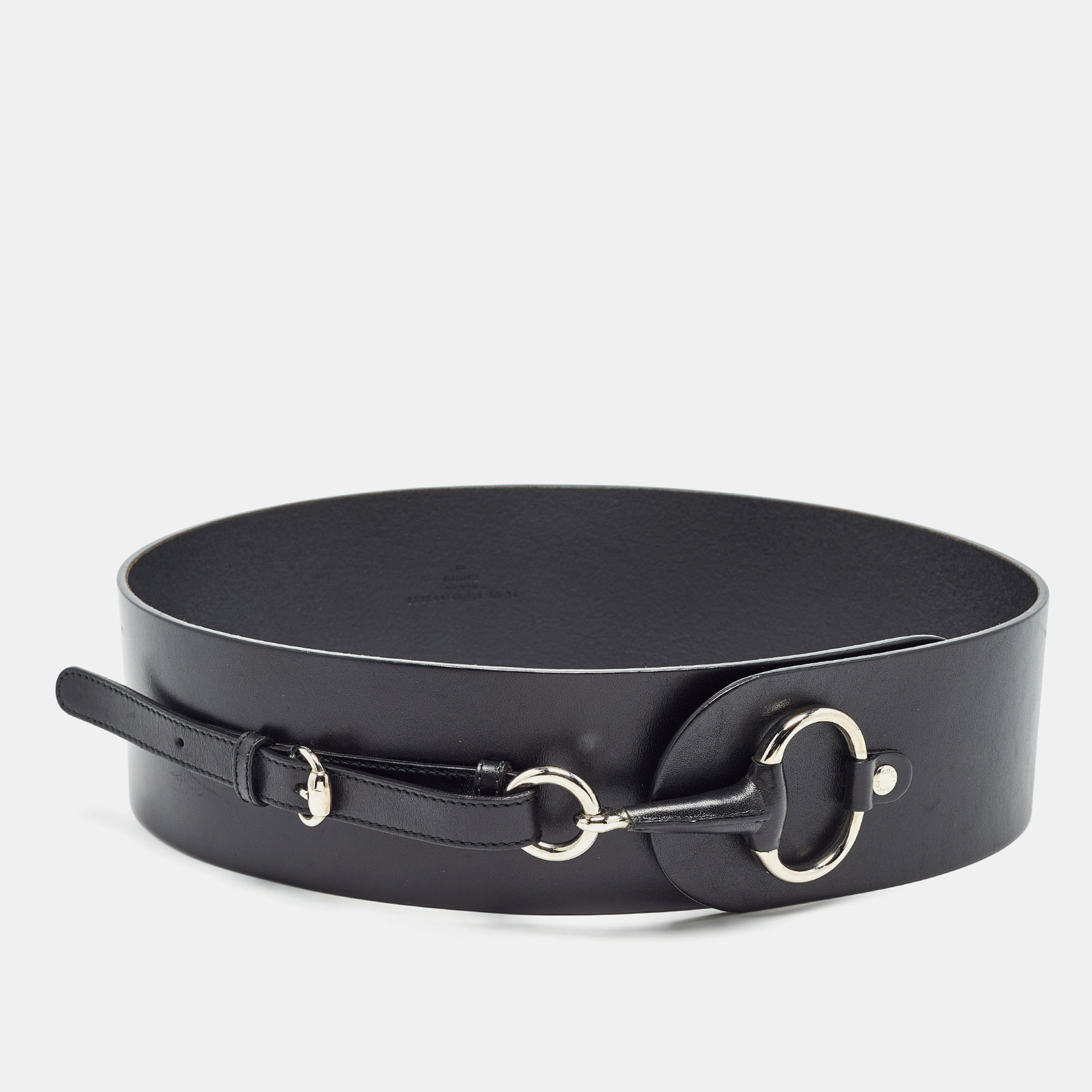 

Gucci Black Leather Horsebit Waist Wide Belt 85CM