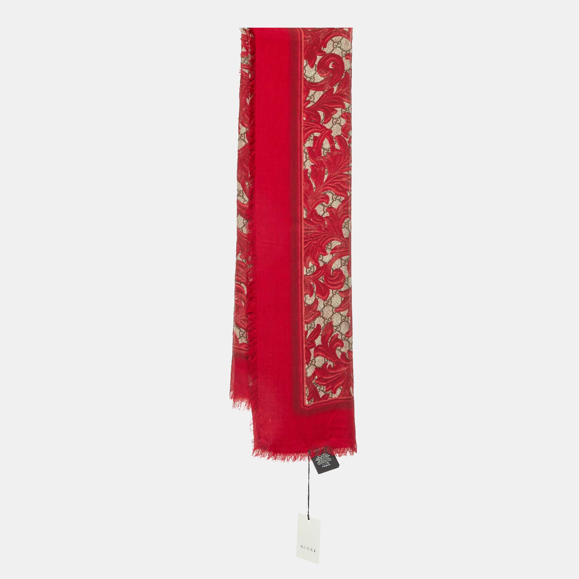 

Gucci Red/Beige Arabesque Print Modal & Silk Shawl