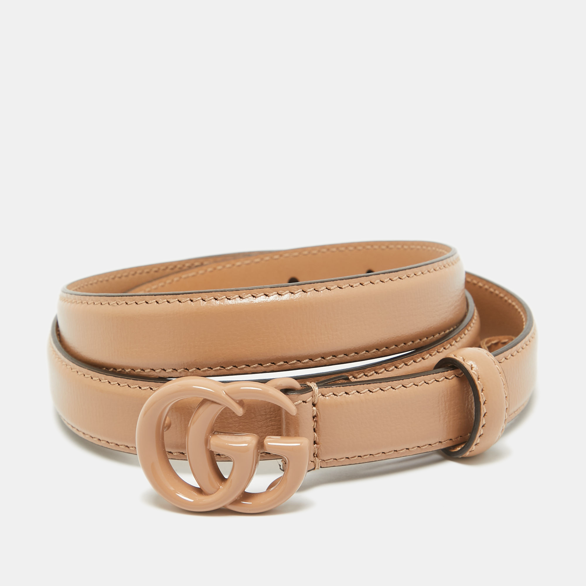 

Gucci Beige Leather Double G Buckle Slim Belt