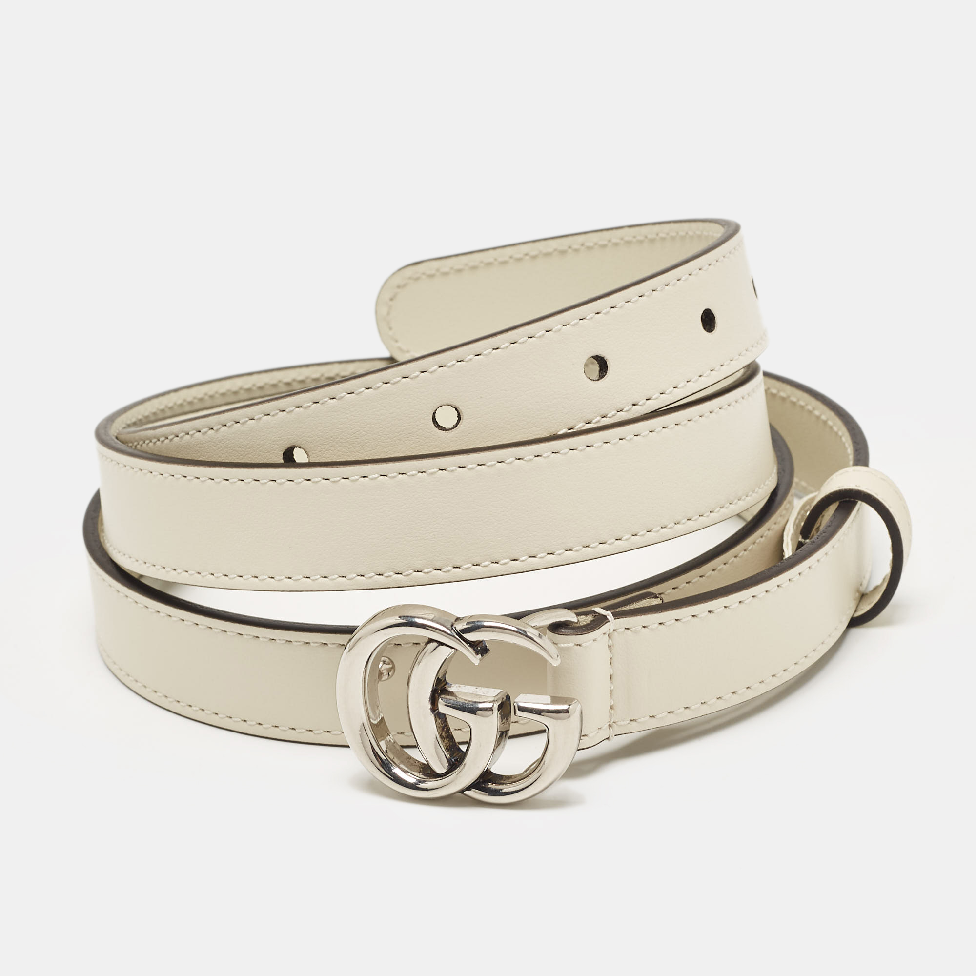 

Gucci Off White Leather GG Marmont Slim Buckle Belt 115CM