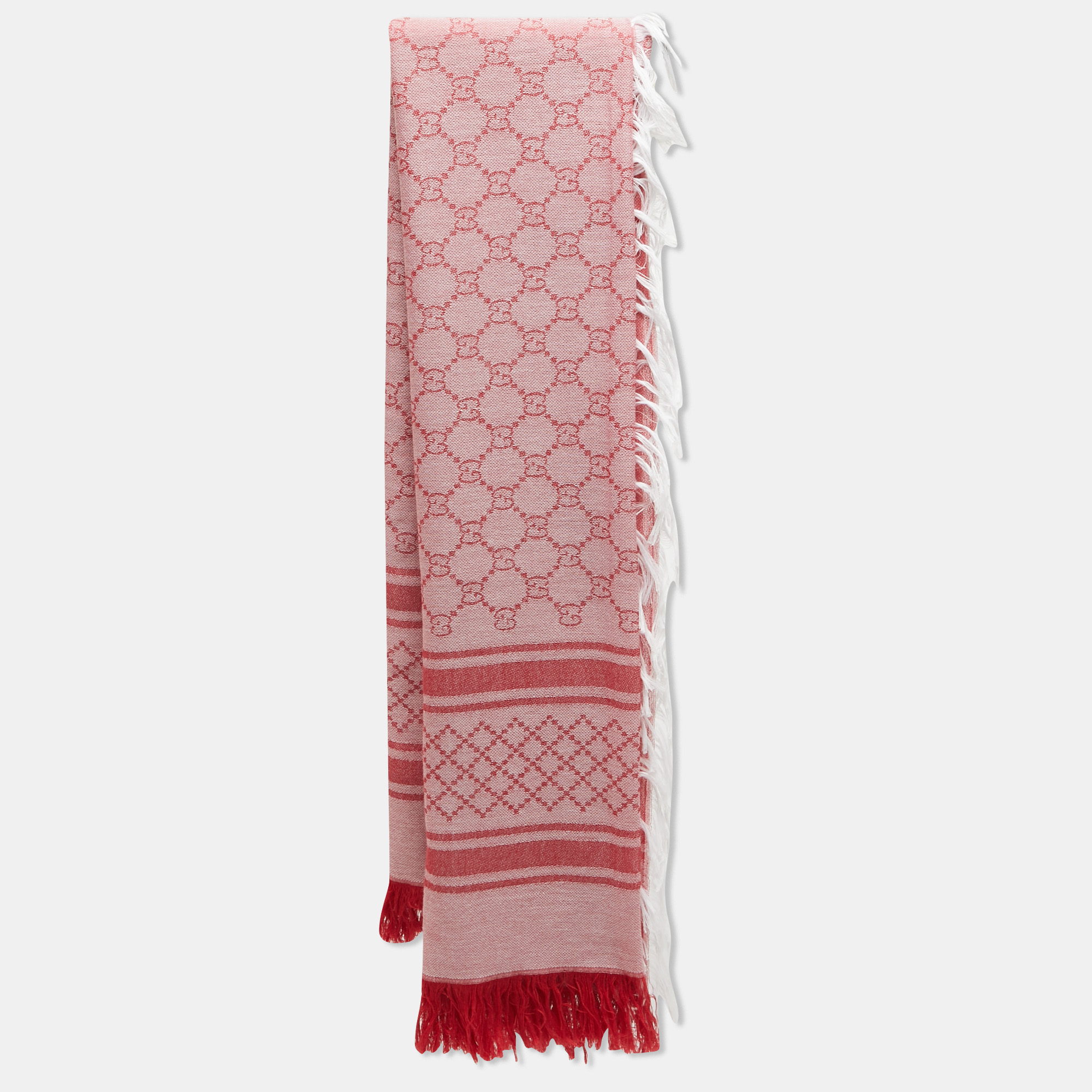 

Gucci Red GG Web Cotton Fringed Shawl