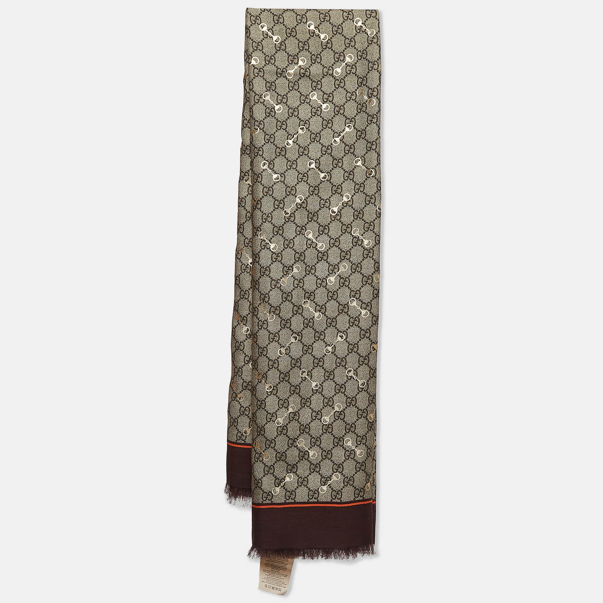 

Gucci Brown/Gold Horsebit and GG Print Square Scarf