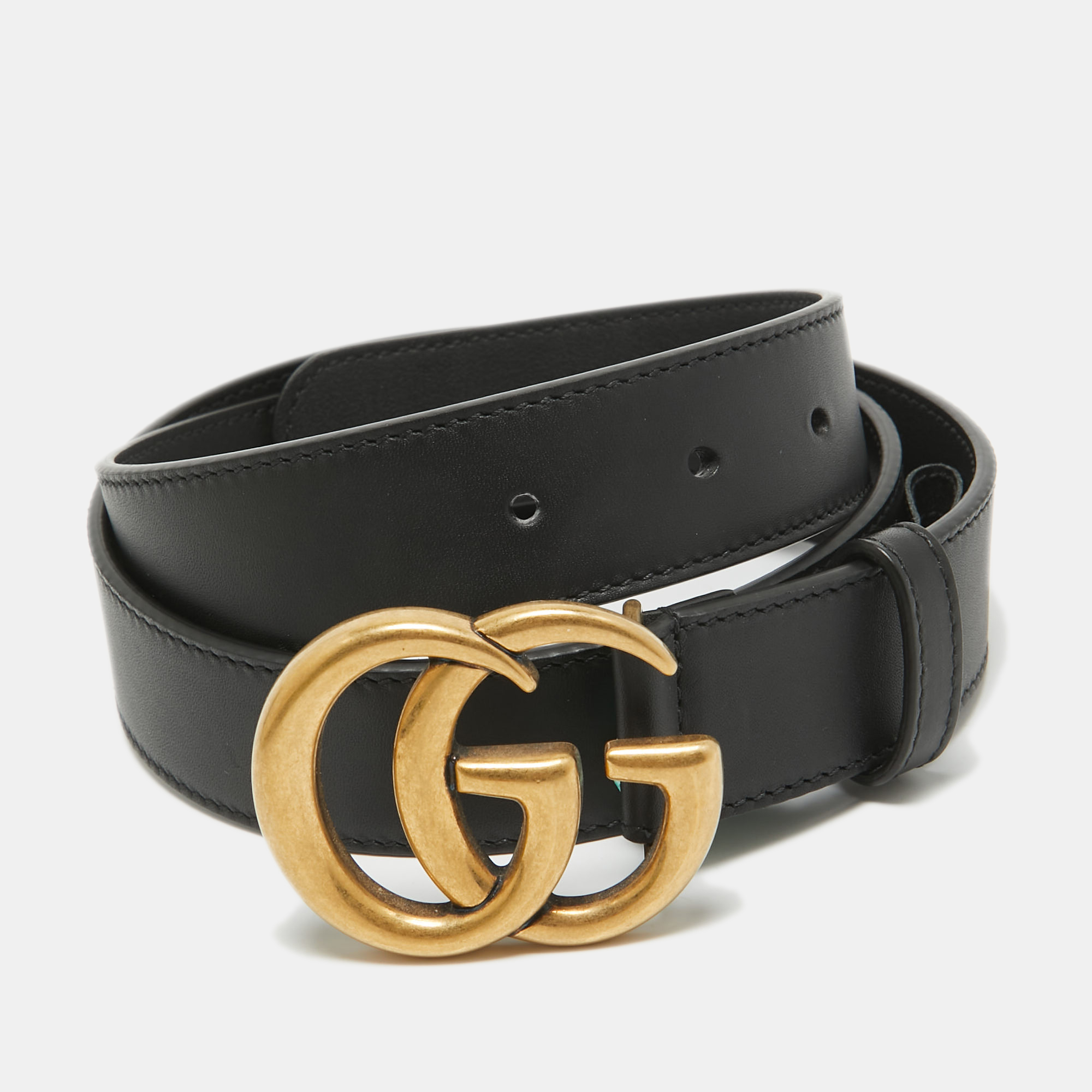 

Gucci Black Leather GG Marmont Buckle Belt 85CM