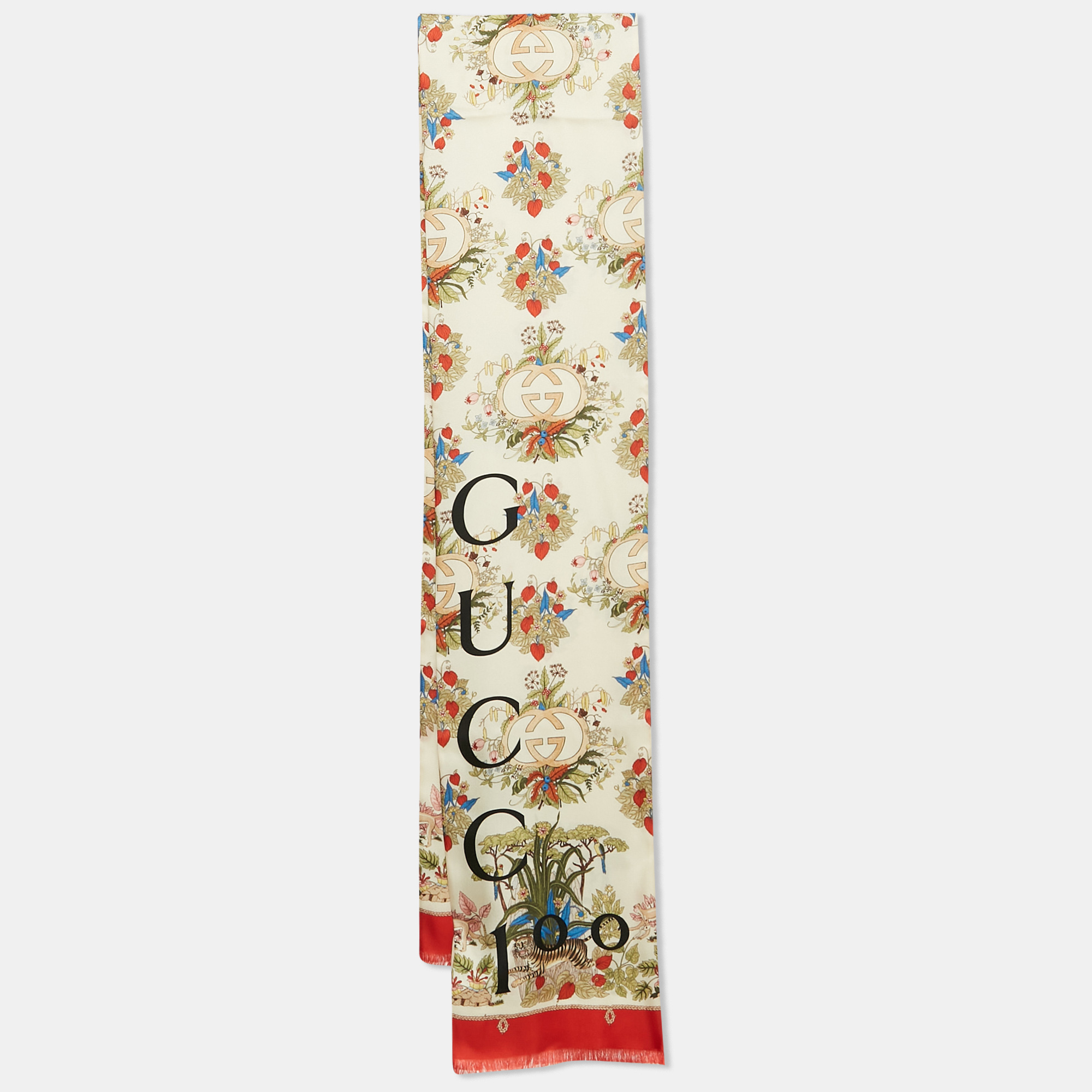 

Gucci 100 Cream/Red Printed Silk Lady Savanero Scarf