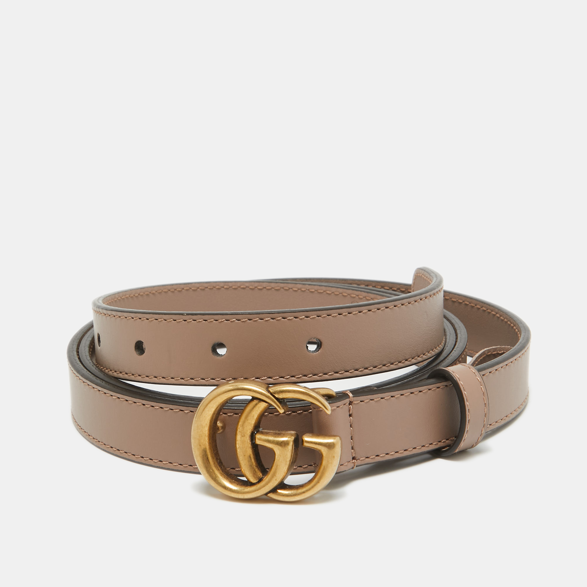 

Gucci Beige Leather GG Marmont Buckle Slim Belt