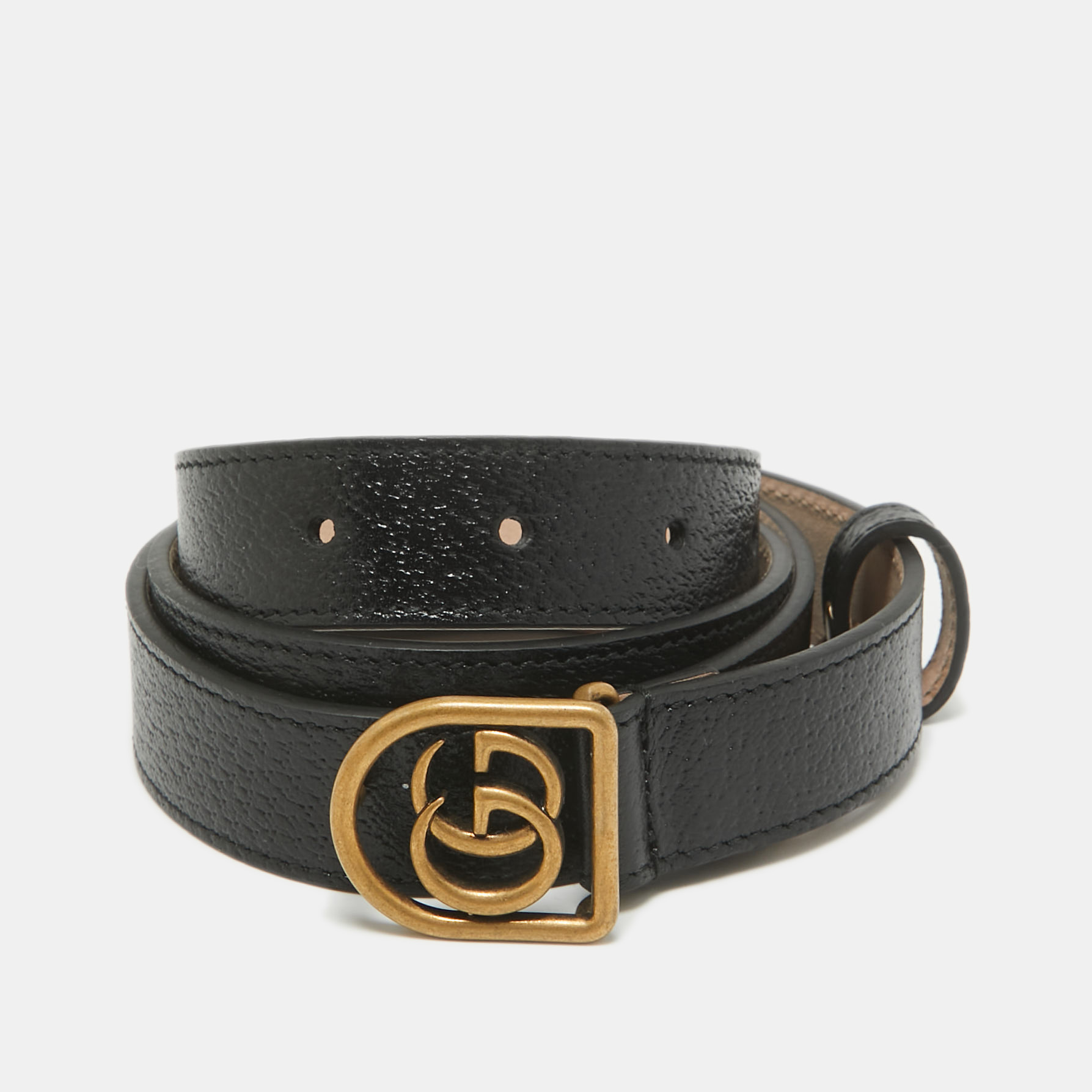 

Gucci Black Leather Framed Double G Buckle Belt