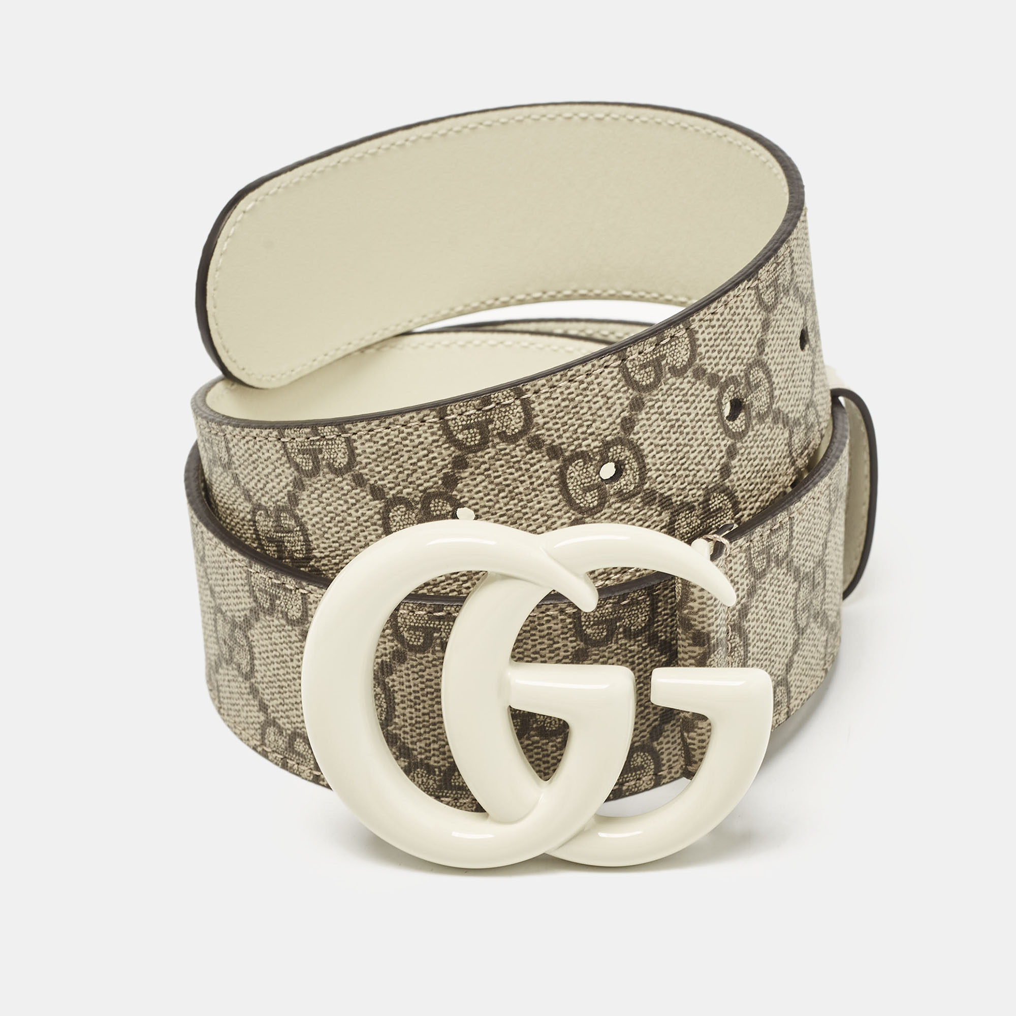 

Gucci Beige/White GG Supreme Canvas GG Marmont Buckle Belt 75CM