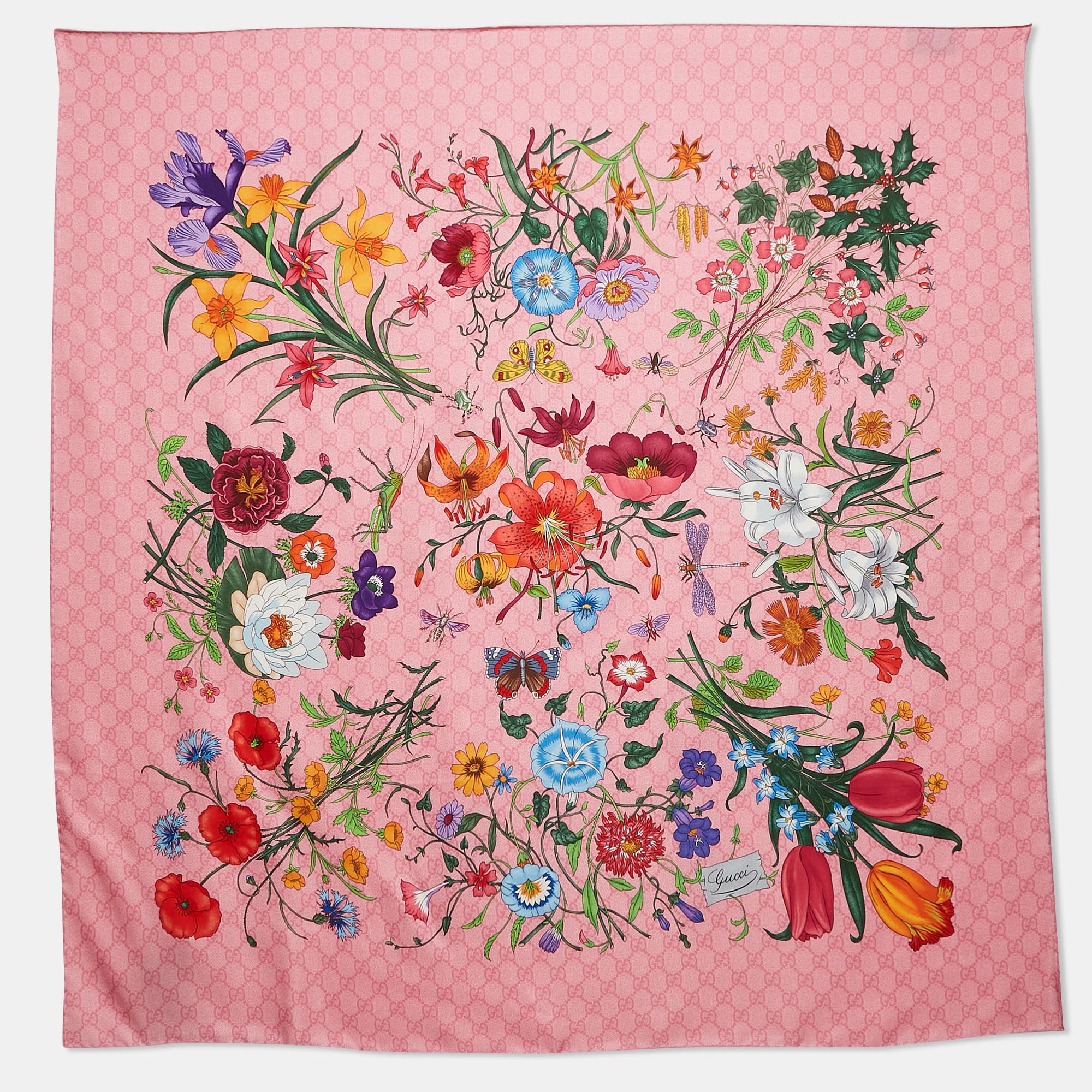 

Gucci Pink Floral Print Silk Scarf