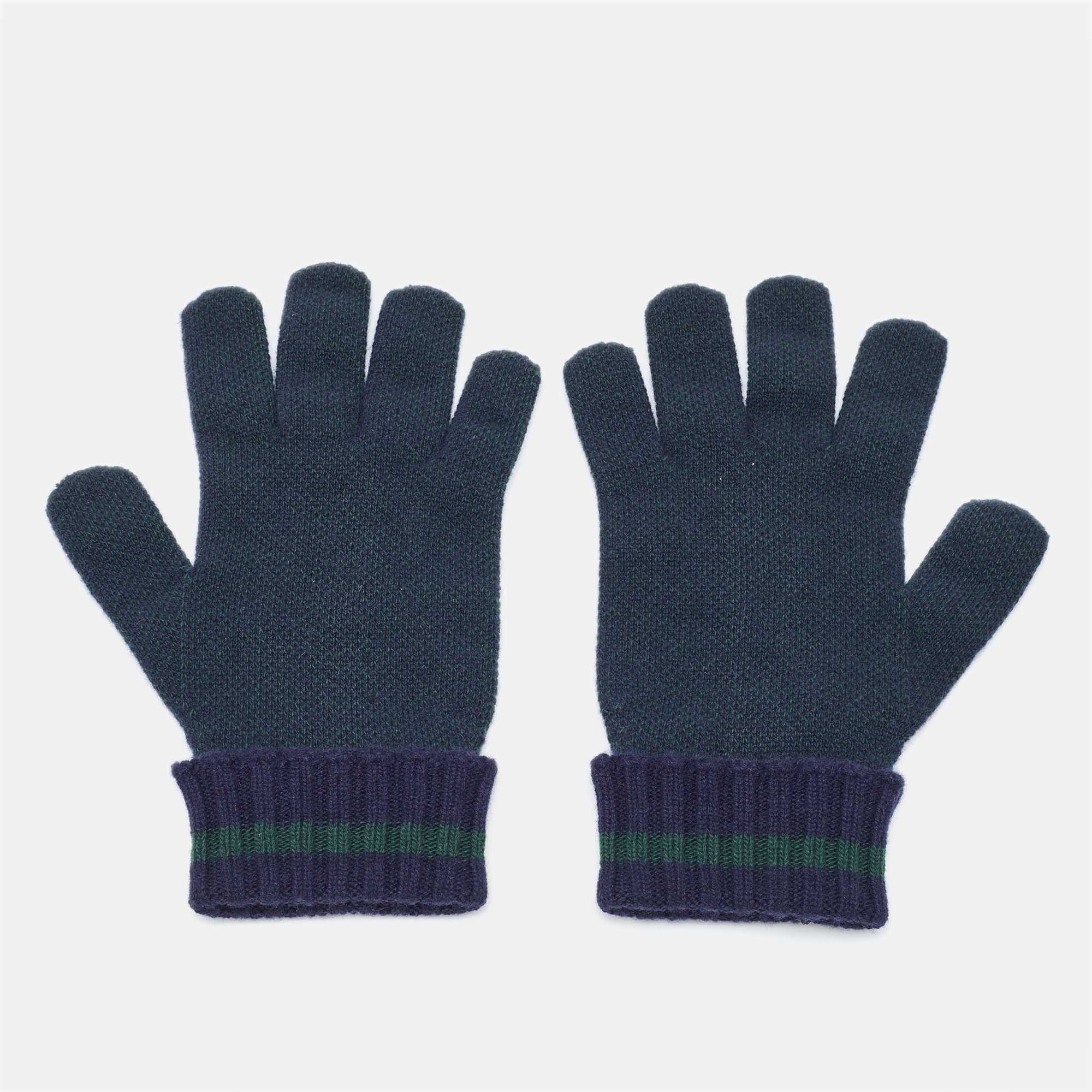 

Gucci Navy Blue/Green GG Cashmere Knit Gloves L