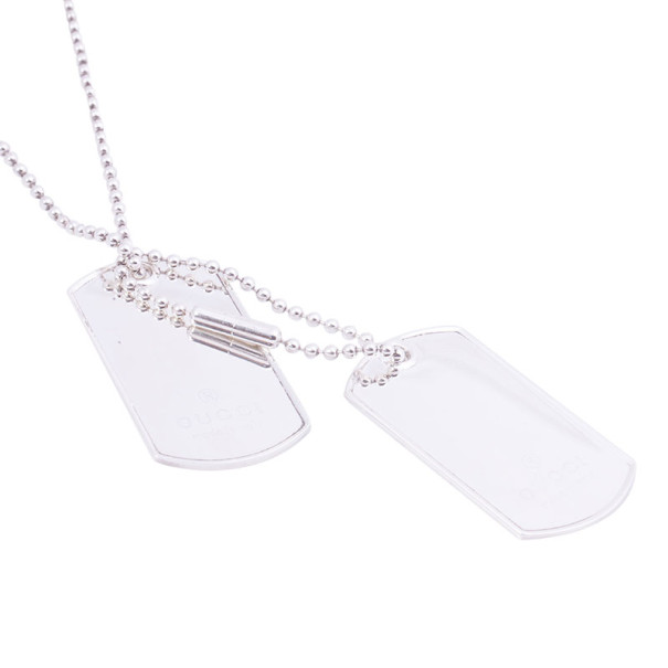 Pre Owned Gucci Silver Two Pendant Tag Necklace
