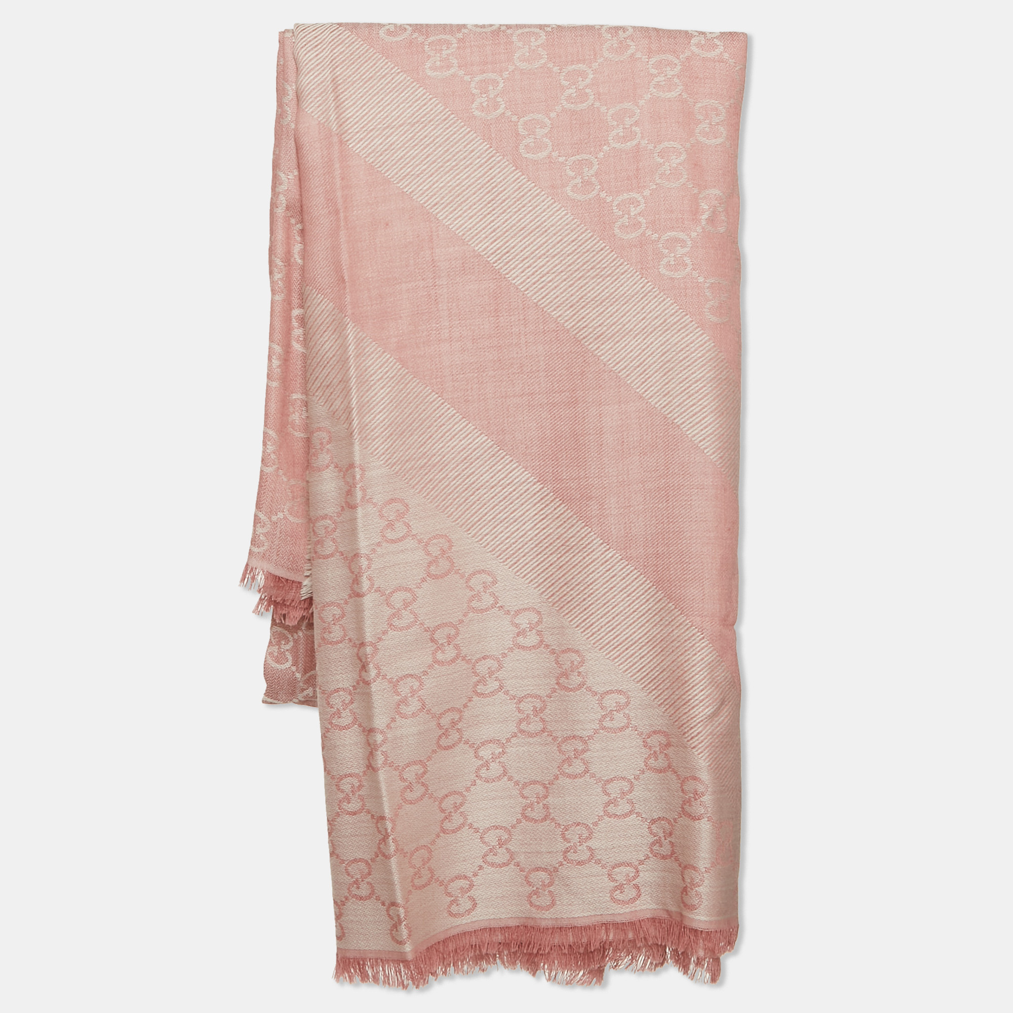 

Gucci Pink GG Jacquard Wool Frayed Edge Scarf