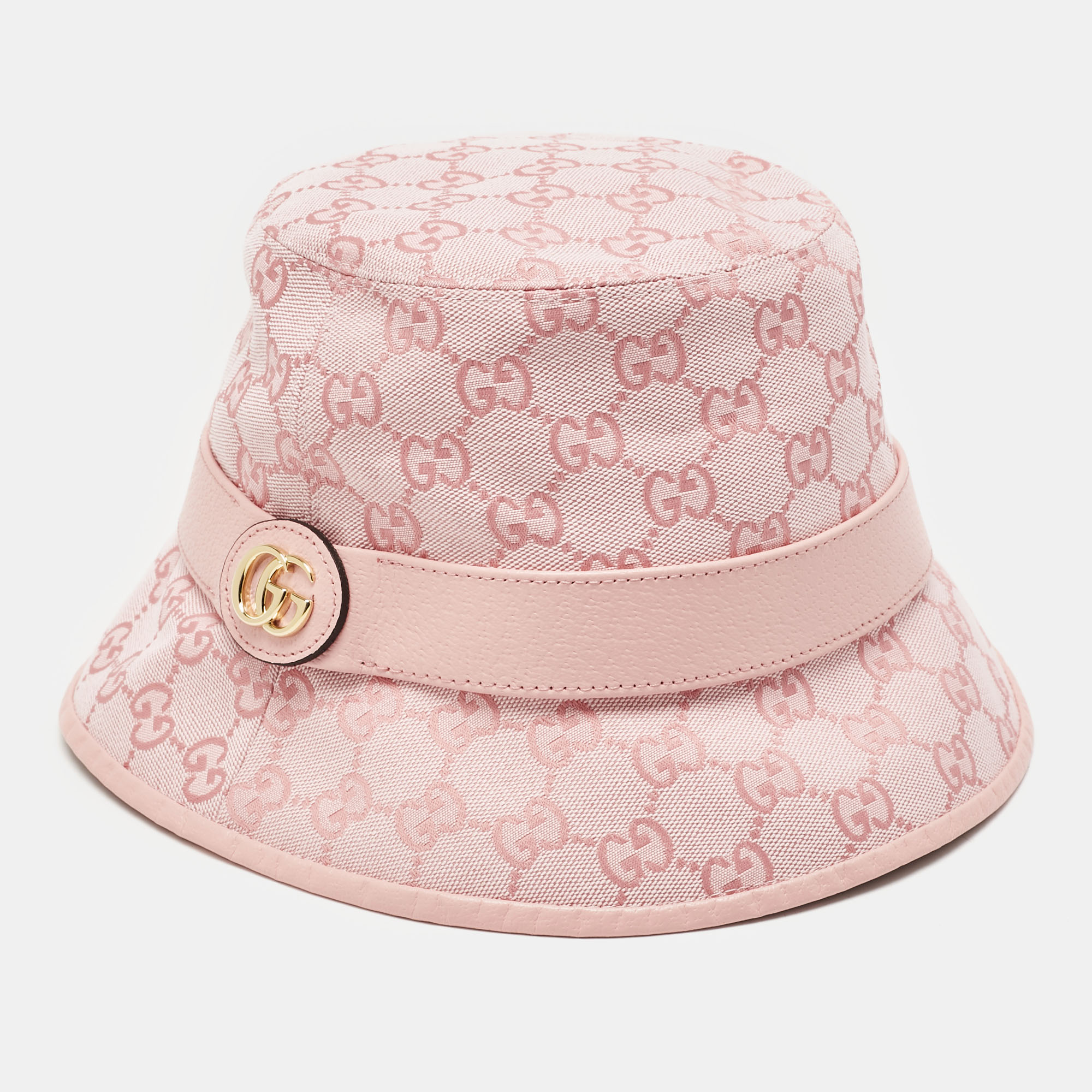 

Gucci Pink Logo Monogram Canvas & Leather Detail Bucket Hat S