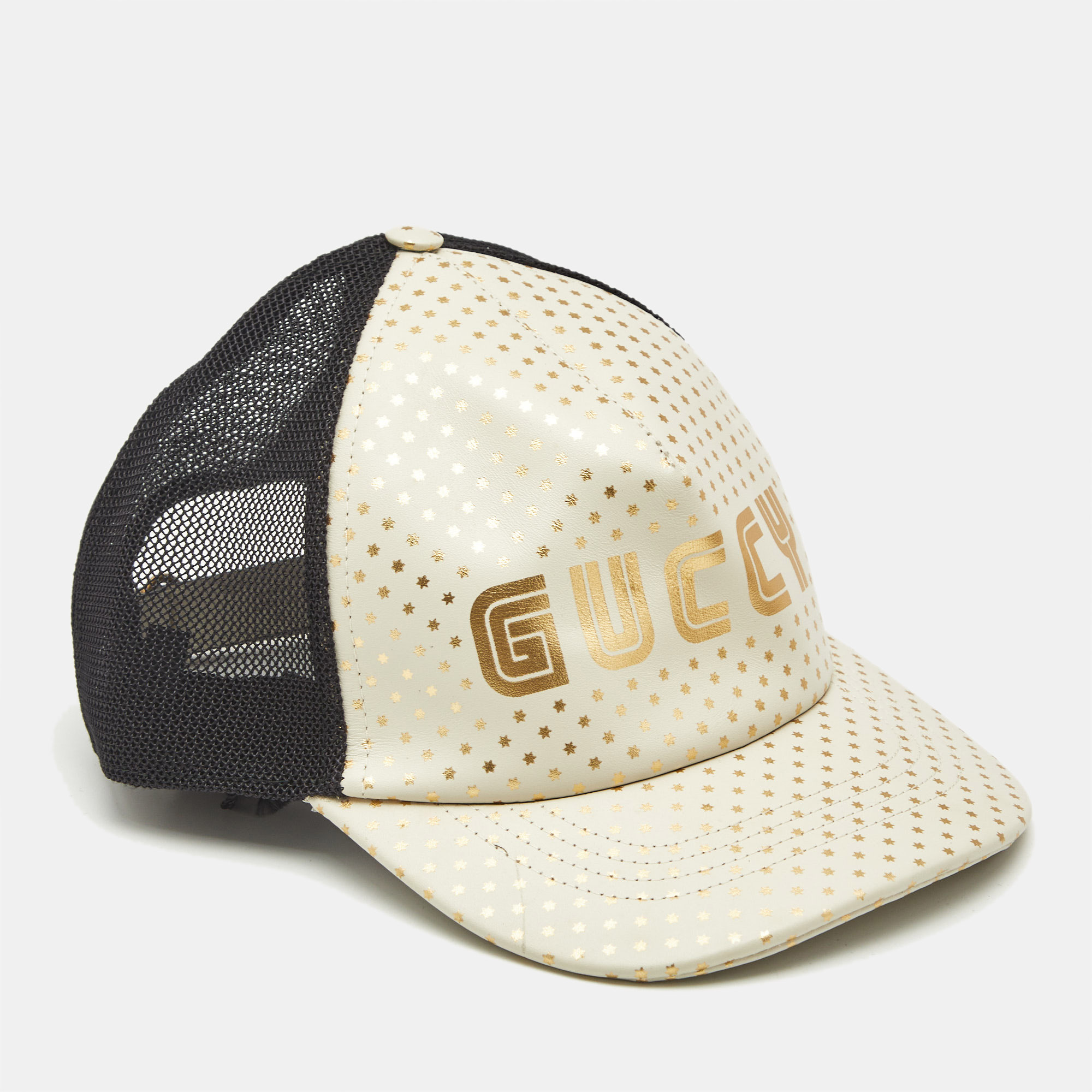 

Gucci White Stars/Guccy Print Leather & Mesh Baseball Cap