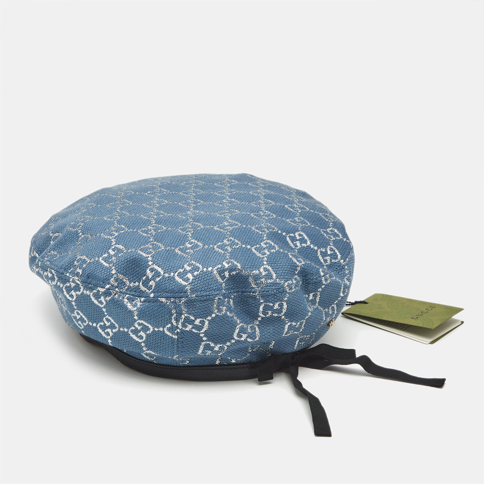 

Gucci Blue GG Lamé Leather Trim Beret Cap