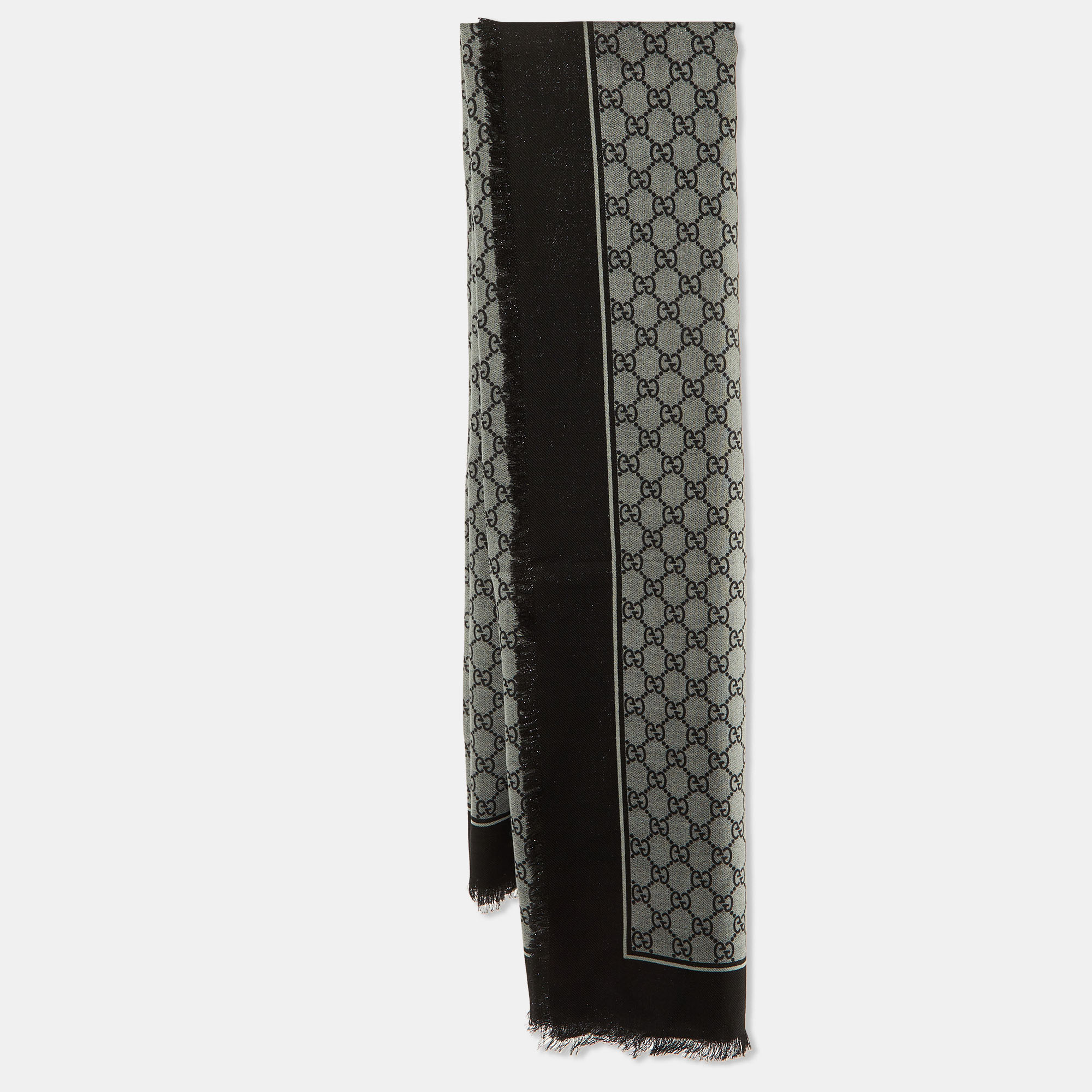

Gucci Grey/Black GG Jacquard Wool Shawl