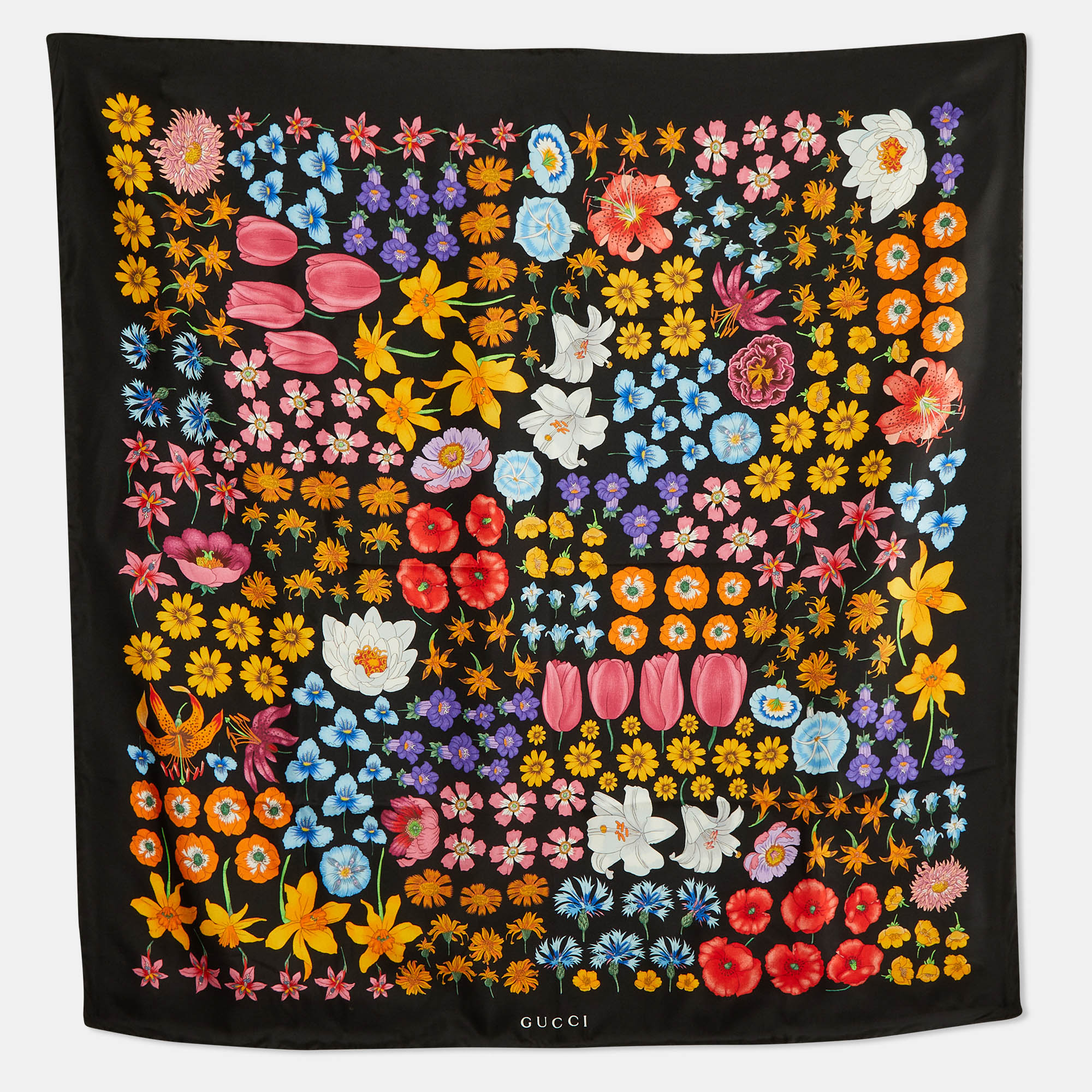 

Gucci Black Flora Print Silk Scarf