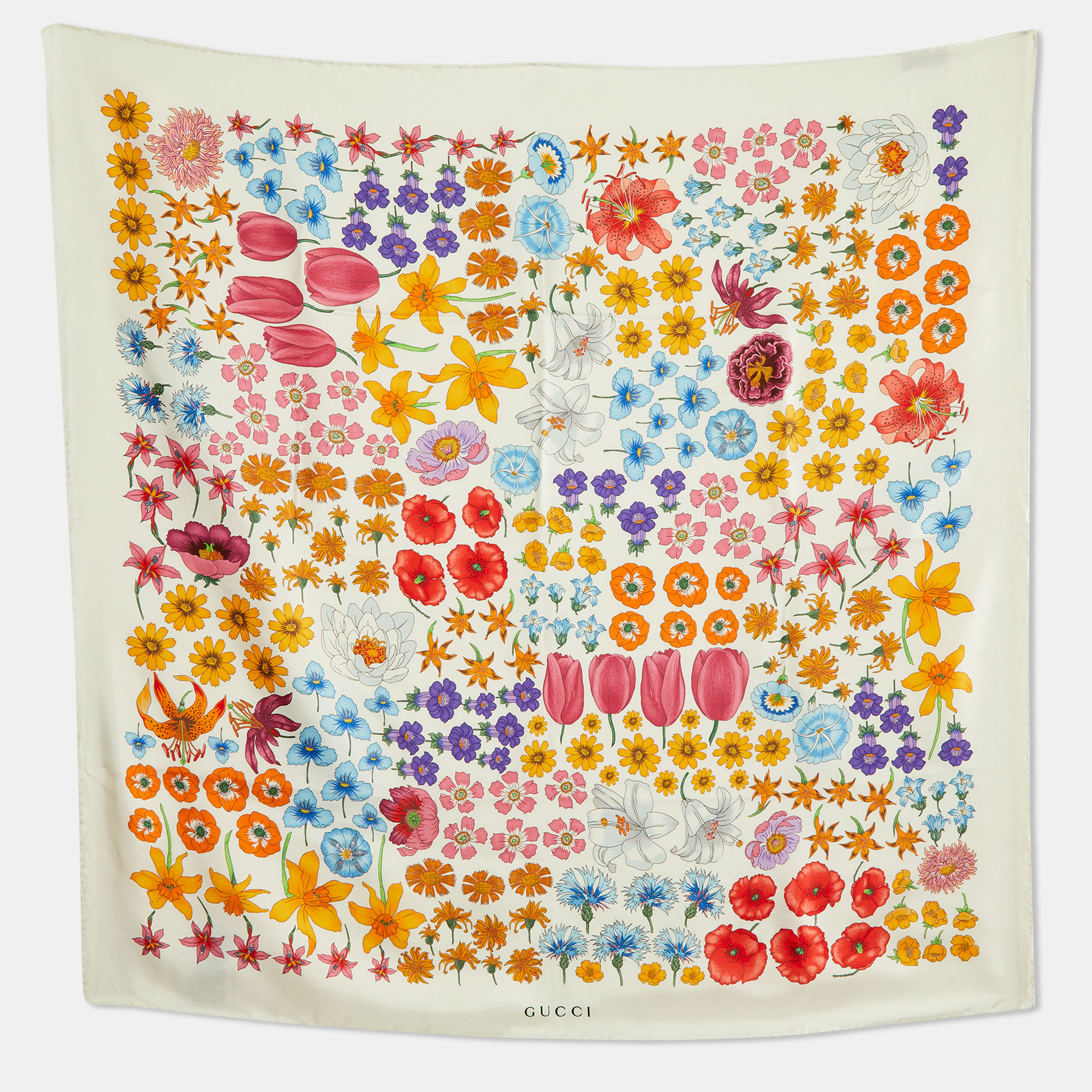 

Gucci Off-White Flora Print Silk Scarf