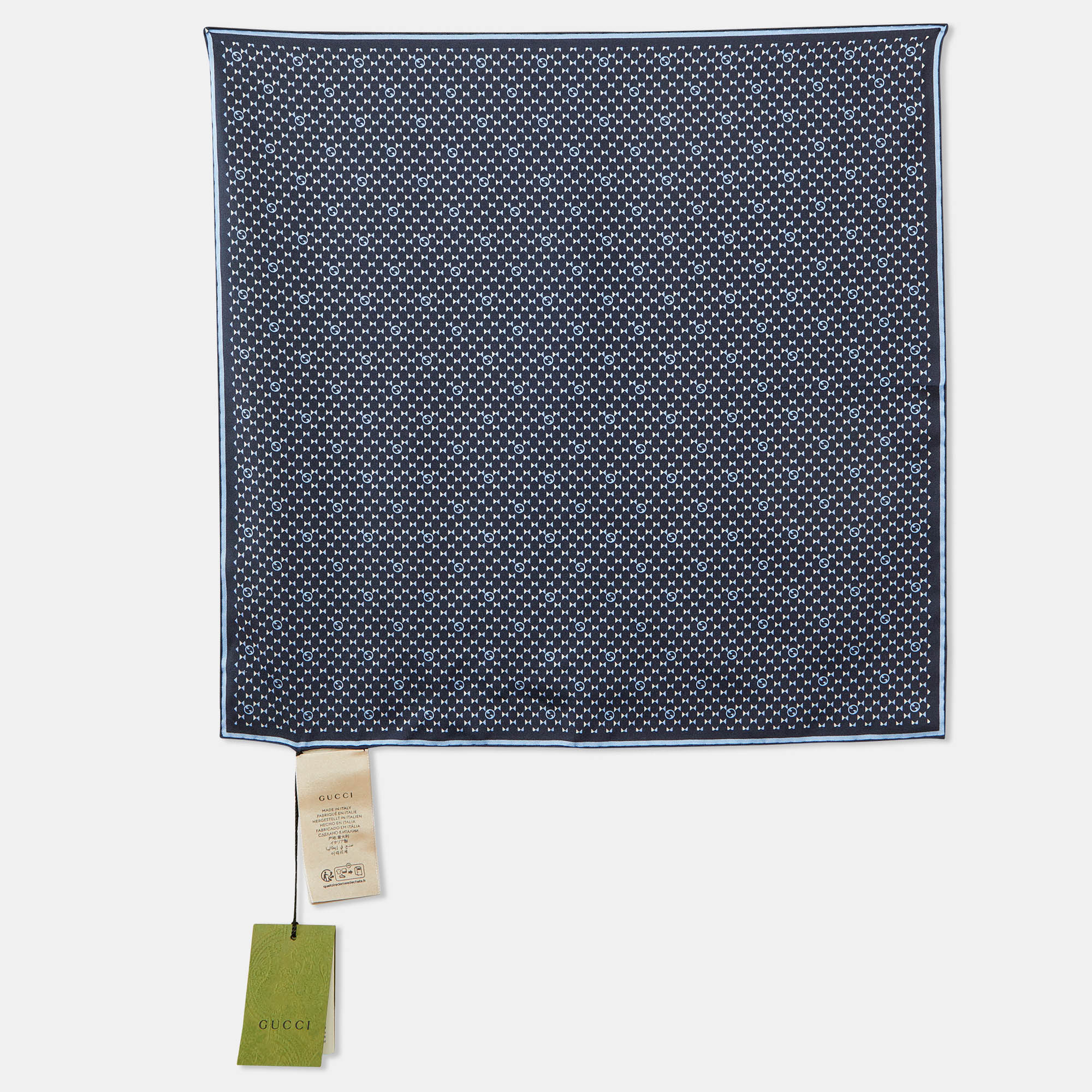 

Gucci Navy Blue Printed Silk Scarf/Pocket Square