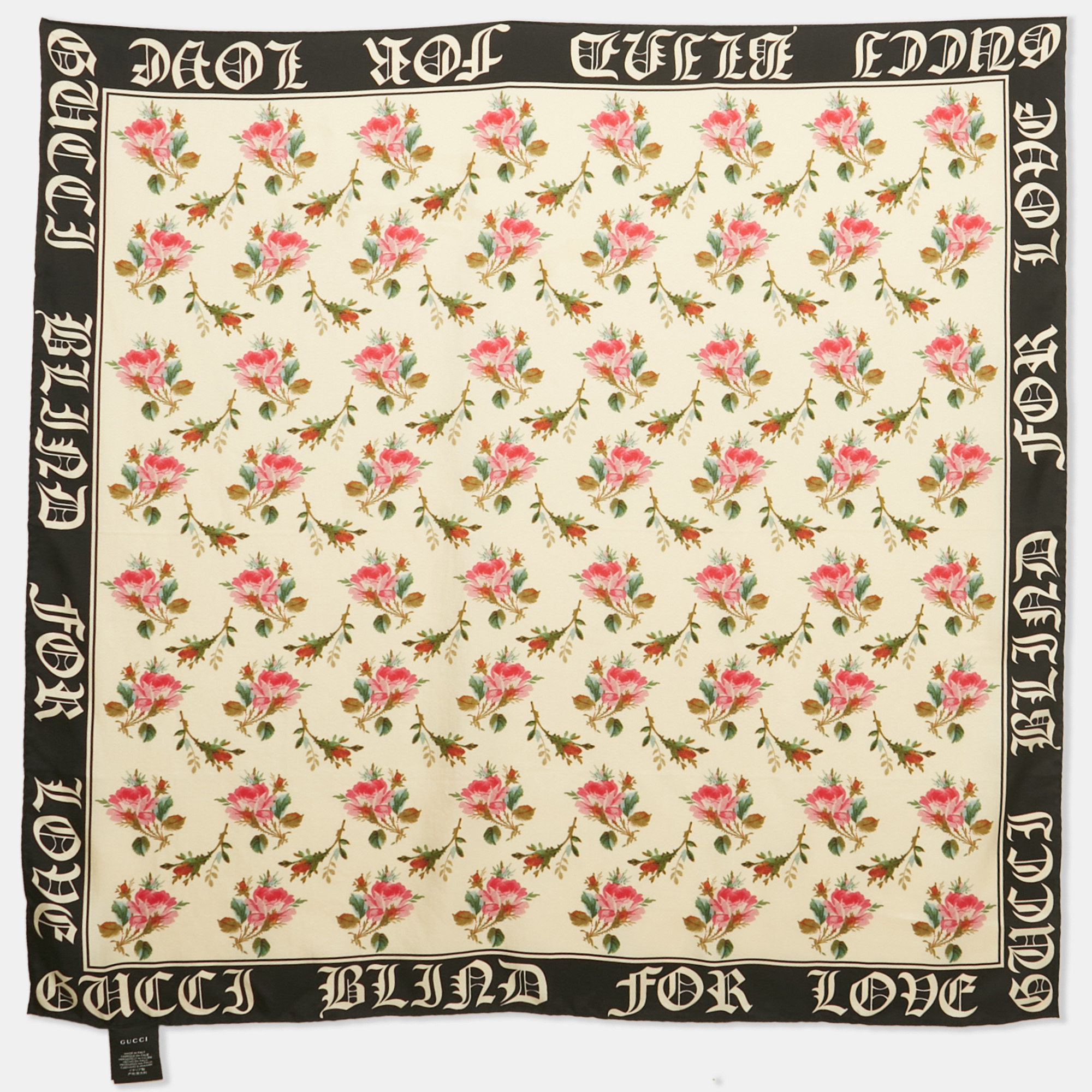Pre-owned Gucci Cream Floral Print Silk Blind For Love Scarf In White