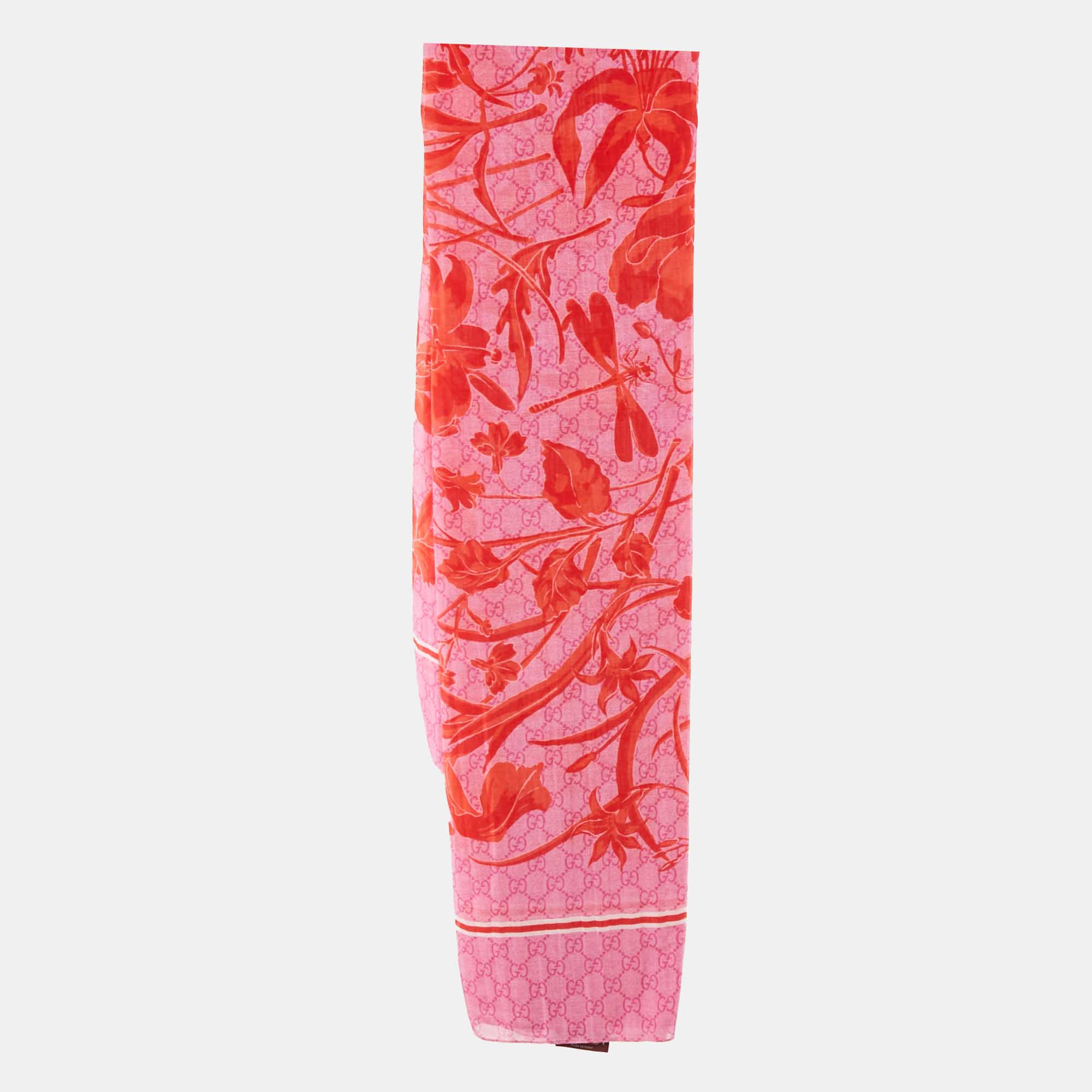

Gucci Pink Floral GG Cotton Scarf