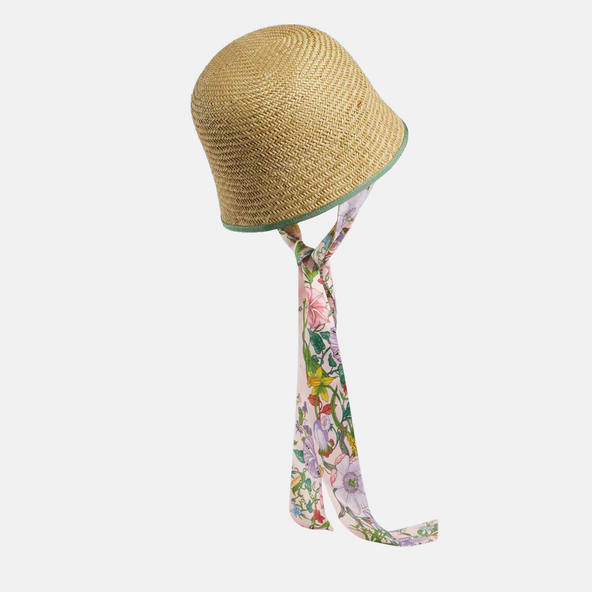Pre-owned Gucci Brown Straw Ribbon Cloche Hat M