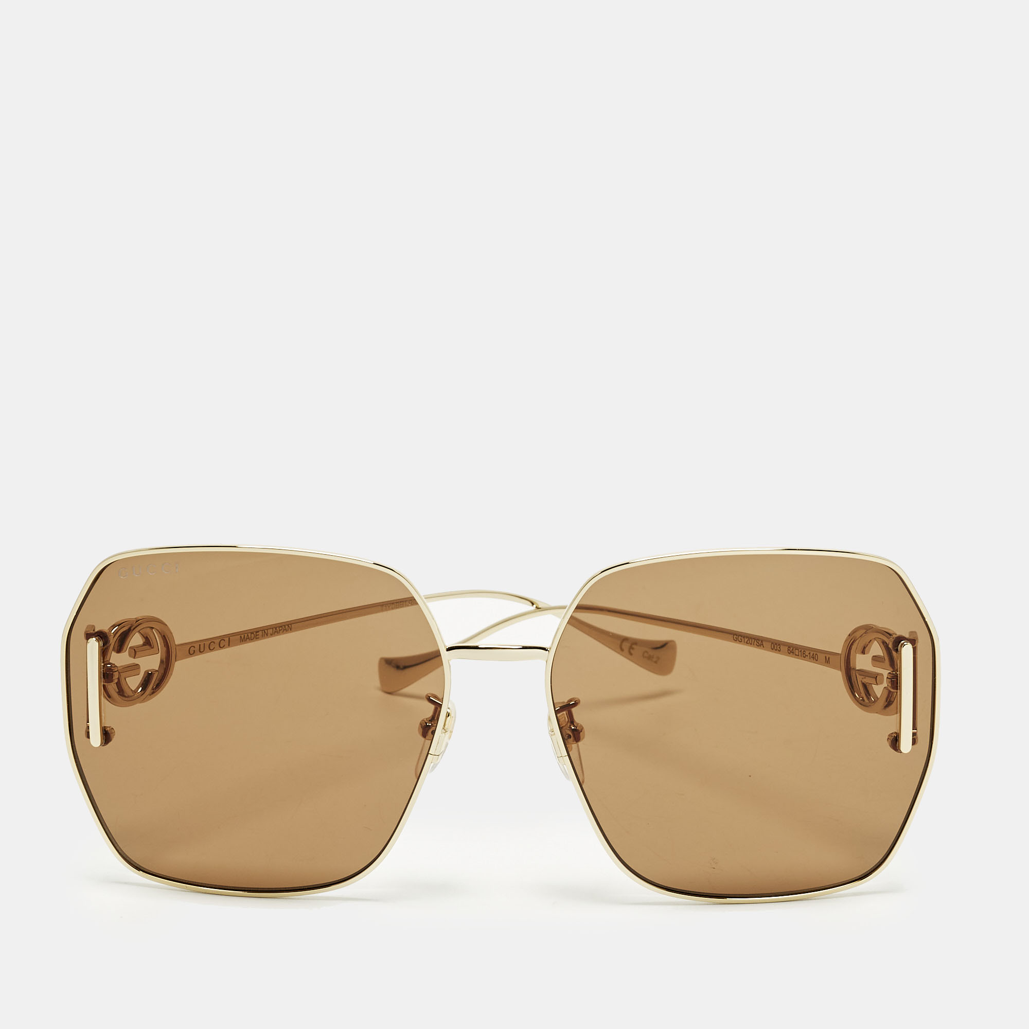 

Gucci Brown/Gold Tone GG1207SA Interlocking G Oversized Sunglasses