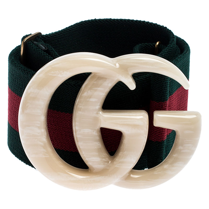 

Gucci Multicolor Elastic Web Canvas Double G Buckle Belt