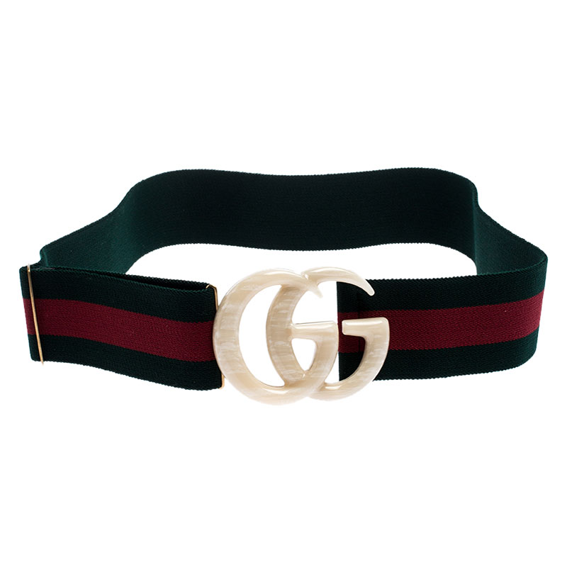 Gucci Multicolor Elastic Web Canvas Double G Buckle Belt 95CM