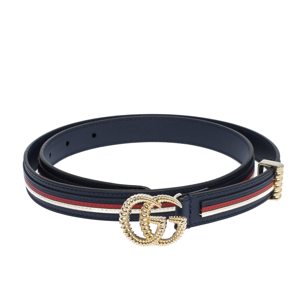 

Gucci Navy Blue Leather Torchon GG Belt