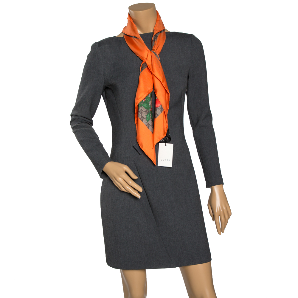 

Gucci Orange GG Floral Print Silk Scarf