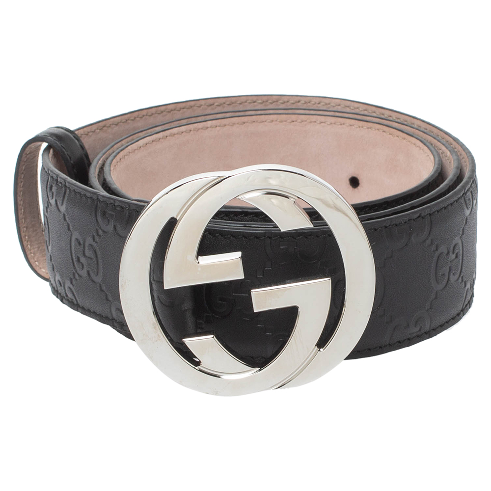 

Gucci Black Guccissima Leather Interlocking G Buckle Belt