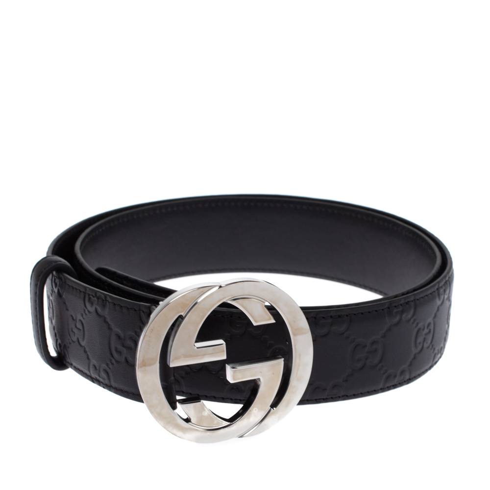 

Gucci Black Guccissima Leather Interlocking G Buckle Belt