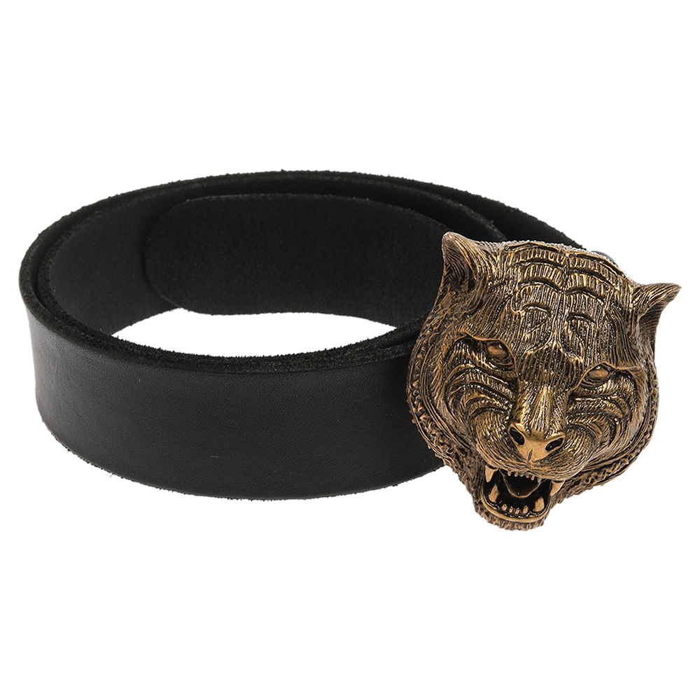 

Gucci Black Leather Tiger Belt