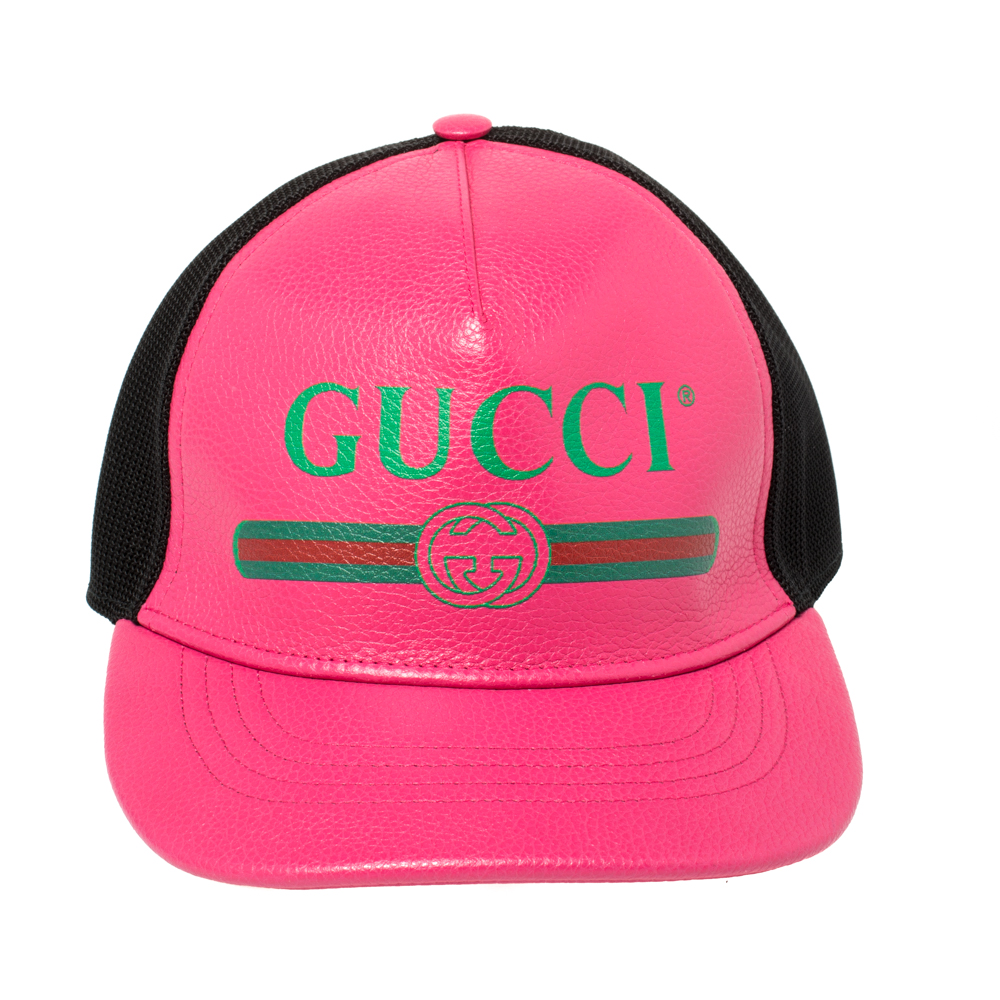 

Gucci Pink/Black Leather and Nylon Logo Baseball Cap