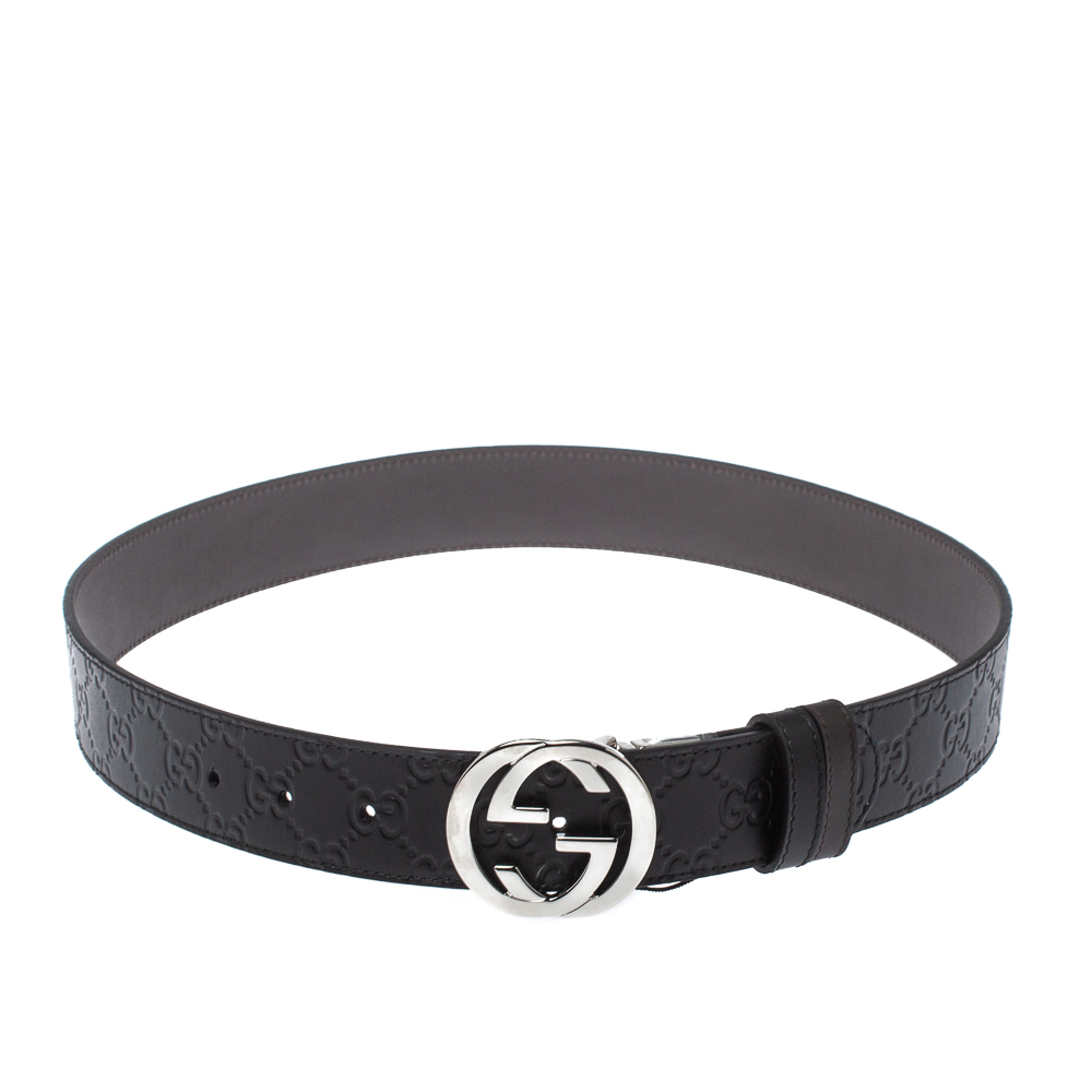 مملوكة مسبقًا Gucci Black/Brown Guccissima Leather Interlocking G Buckle Belt 85CM