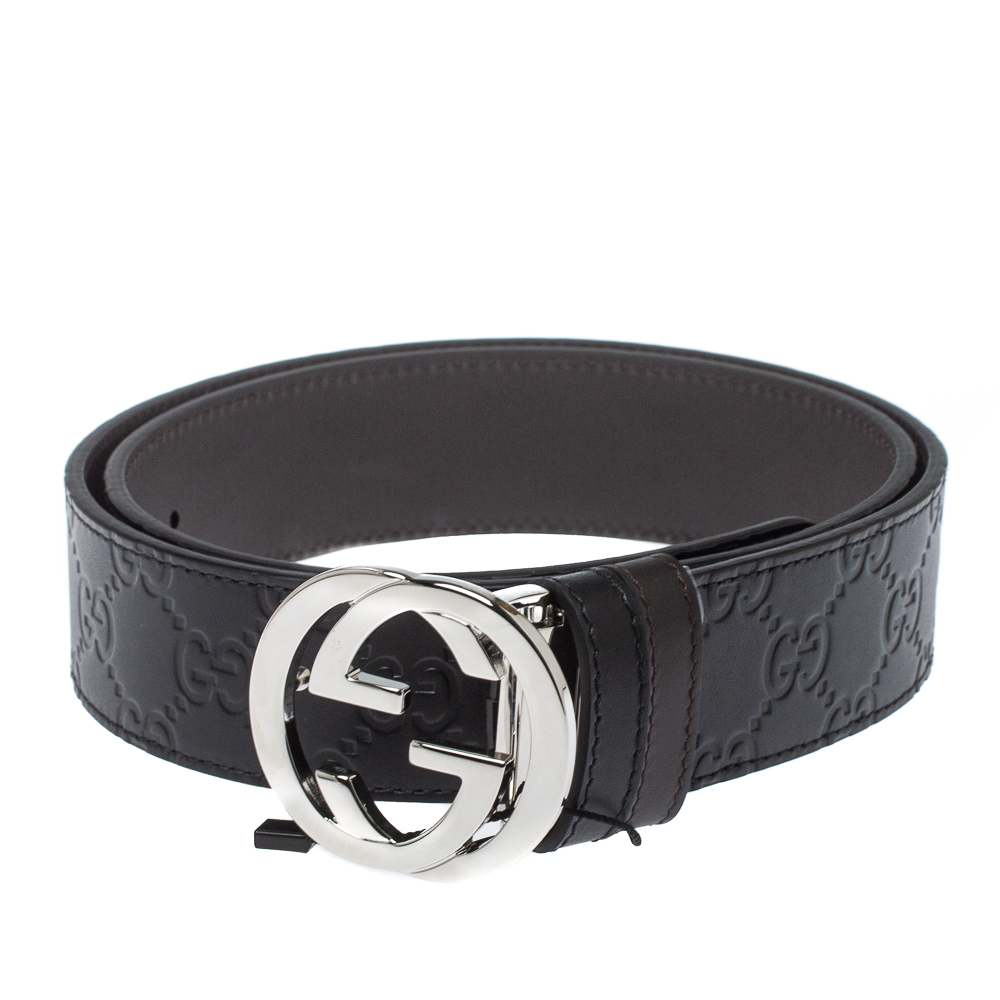 

Gucci Black/Brown Guccissima Leather Interlocking G Buckle Belt