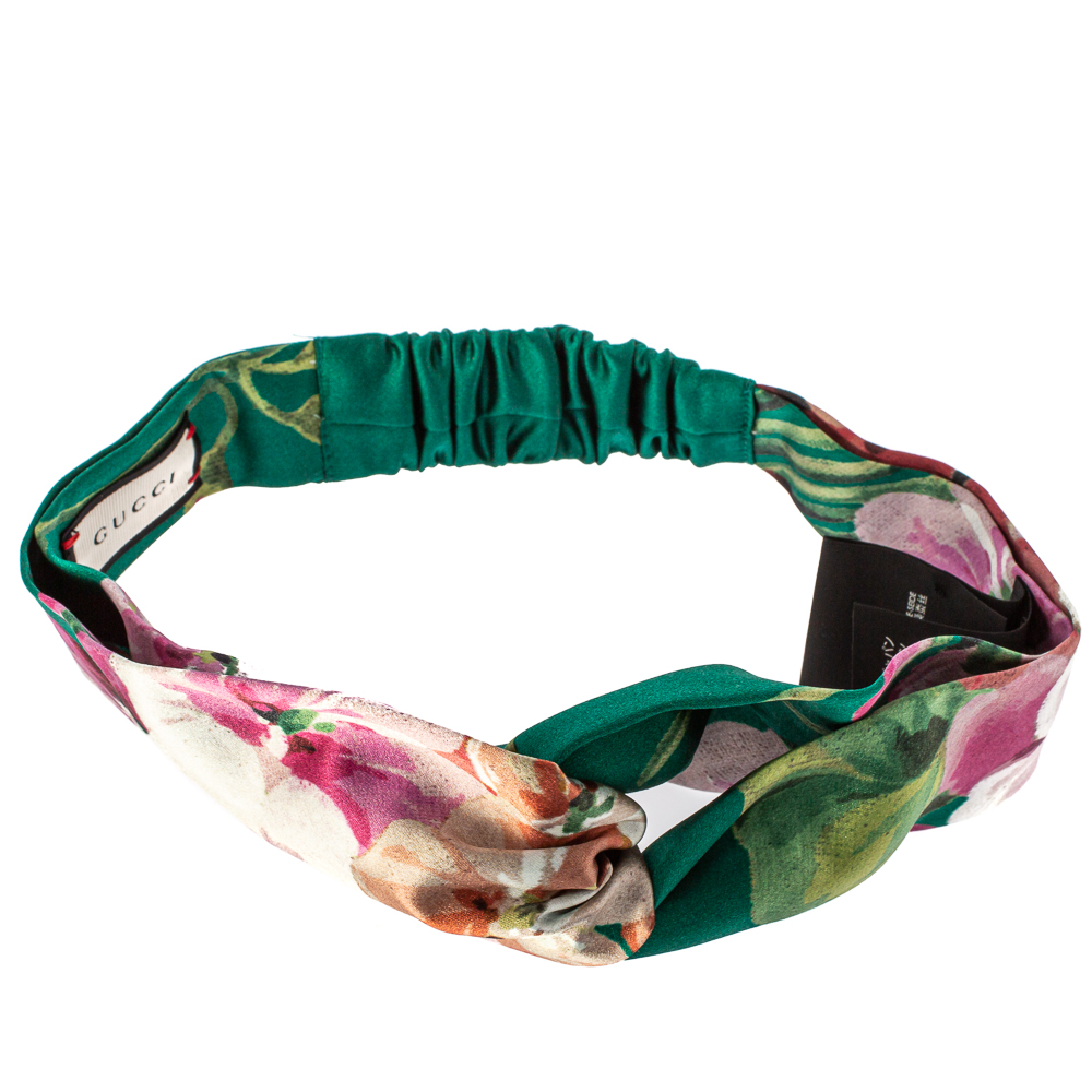 

Gucci Green Blooms Print Silk Headband