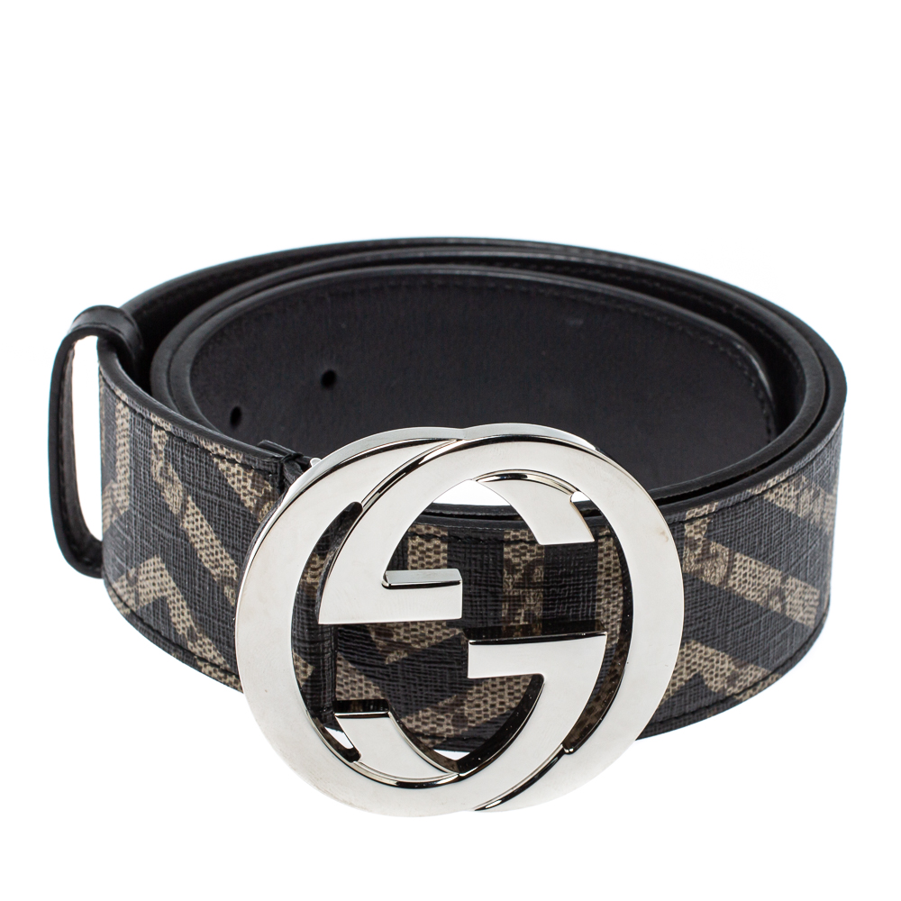 

Gucci Beige/Black GG Caleido Supreme Canvas Interlocking G Buckle Belt