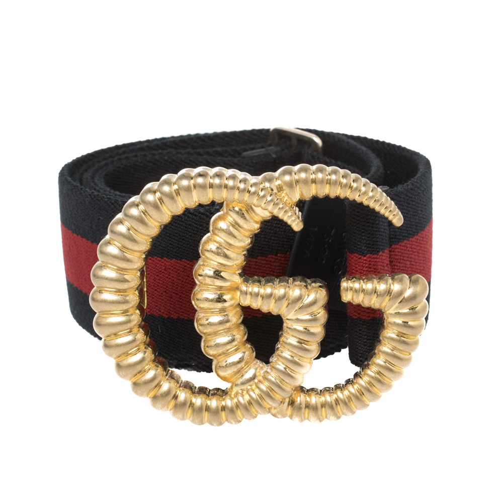 

Gucci Navy Blue/Red Web Elastic Torchon Double G Buckle Belt