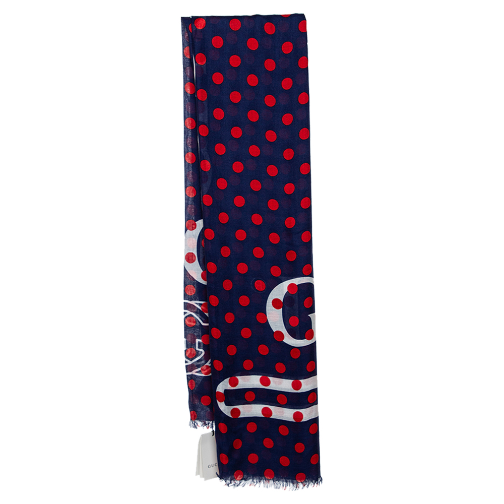 مملوكة مسبقًا Gucci Blue Polka Dot Print Modal Silk Scarf