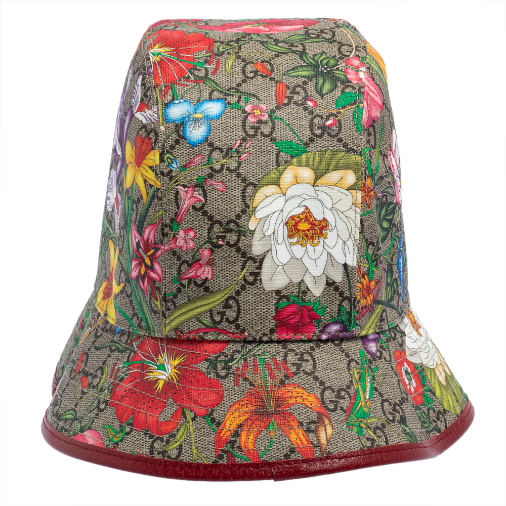 

GG Beige Cotton Blend Flora Print Bucket Hat