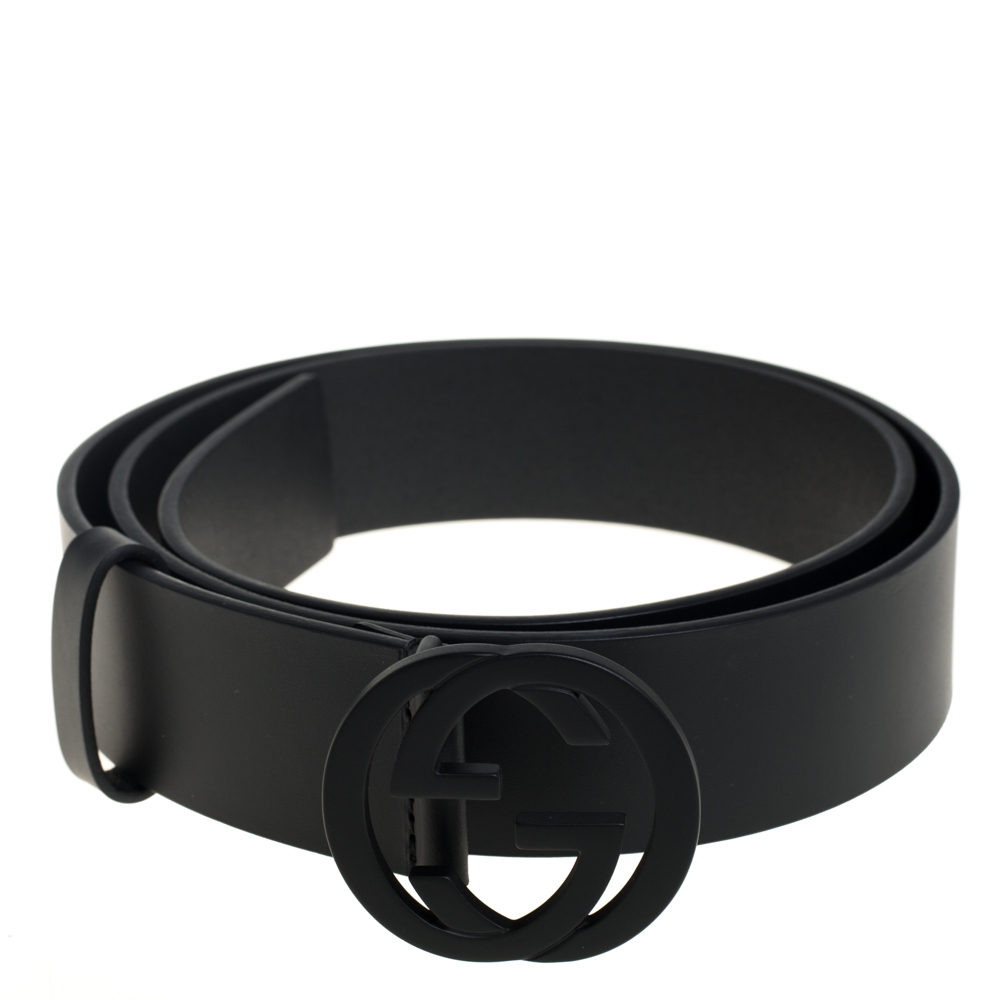 

Gucci Black Leather Interlocking G Buckle Belt