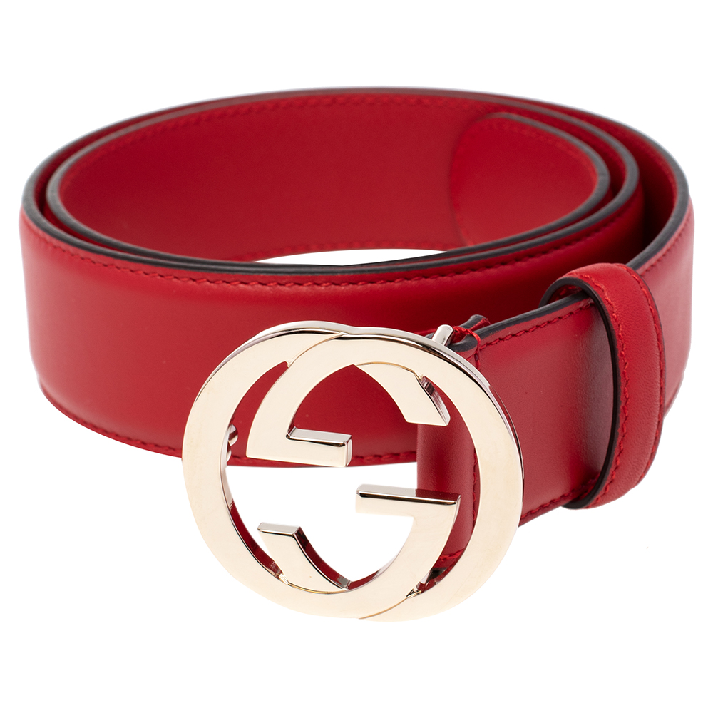 

Gucci Red Leather Interlocking G Buckle Belt