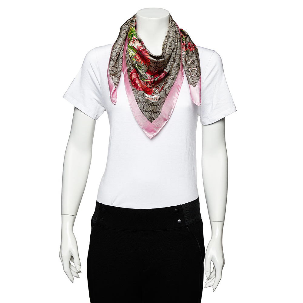 

Gucci Multicolor Bouquets Printed Silk Square Scarf