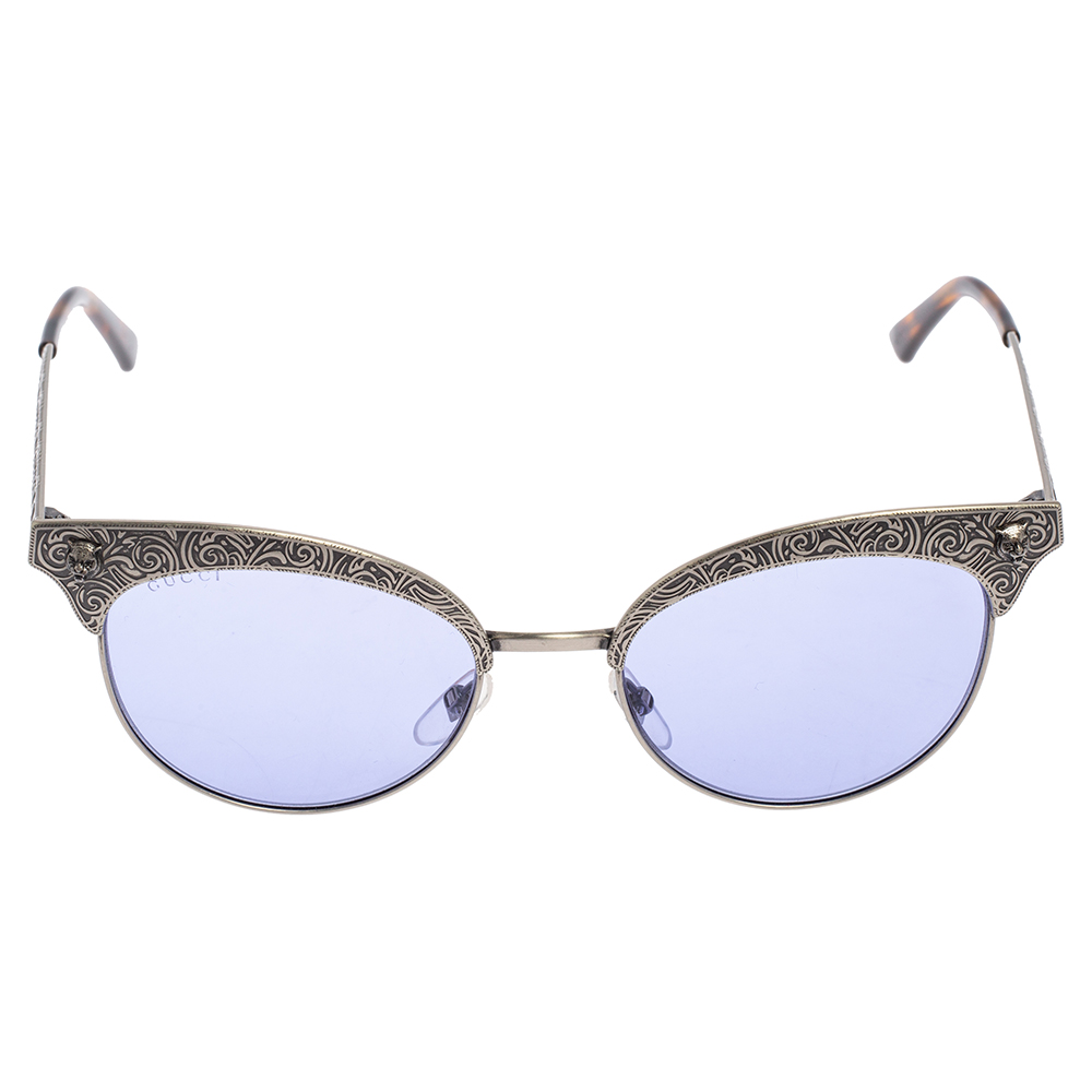 

Gucci Purple Acetate Silver Metal Tone GG0220S Cat Eye Sunglasses