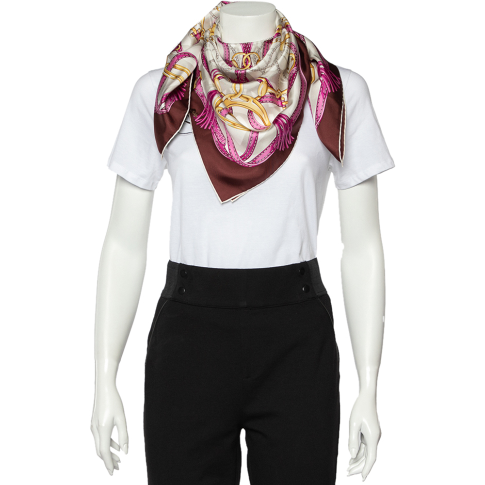 

Gucci Multicolor Rope & Chain Printed Silk Square Scarf